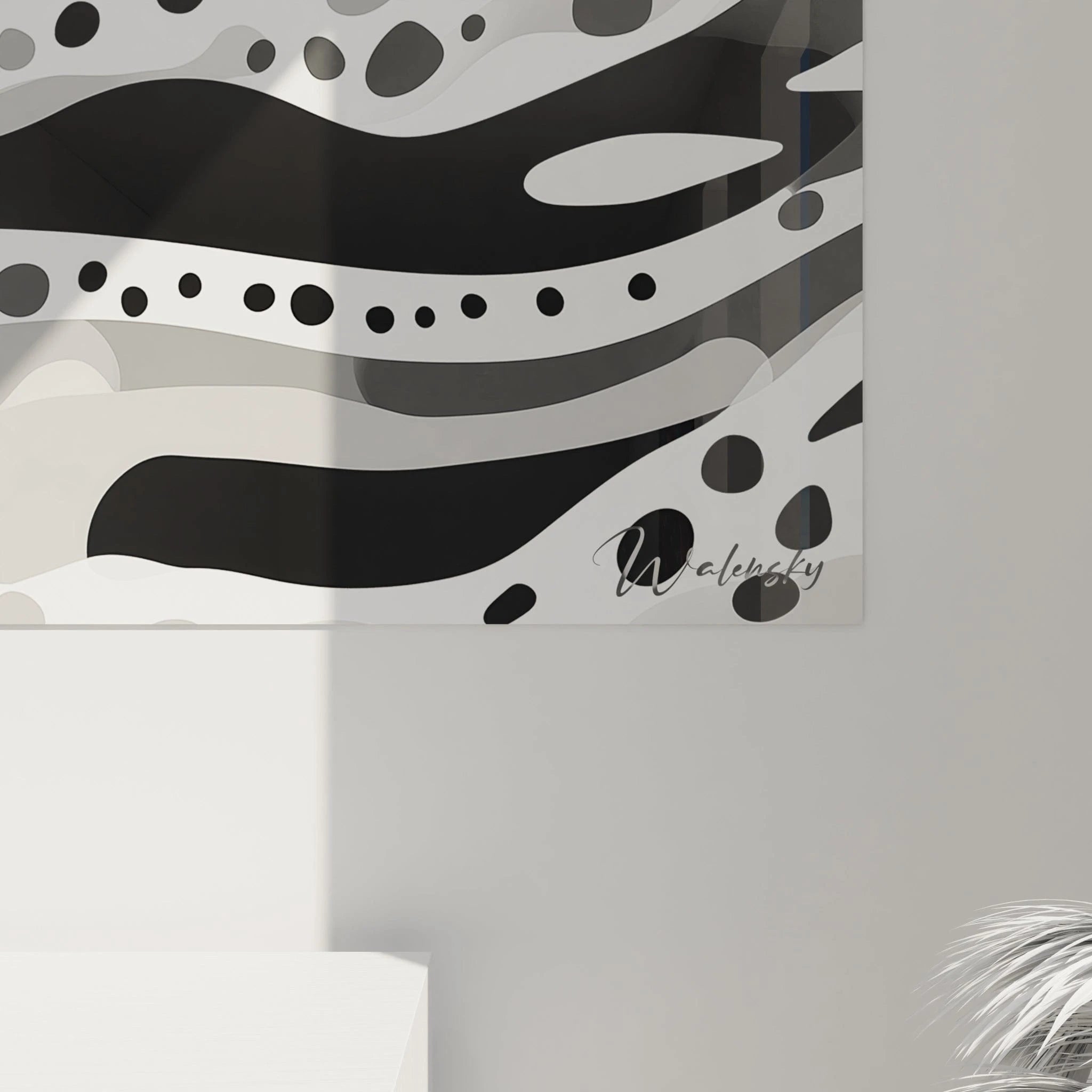 Tableau tacheté noir et blanc de Walensky avec des motifs ondulés modernes pour la décoration intérieure