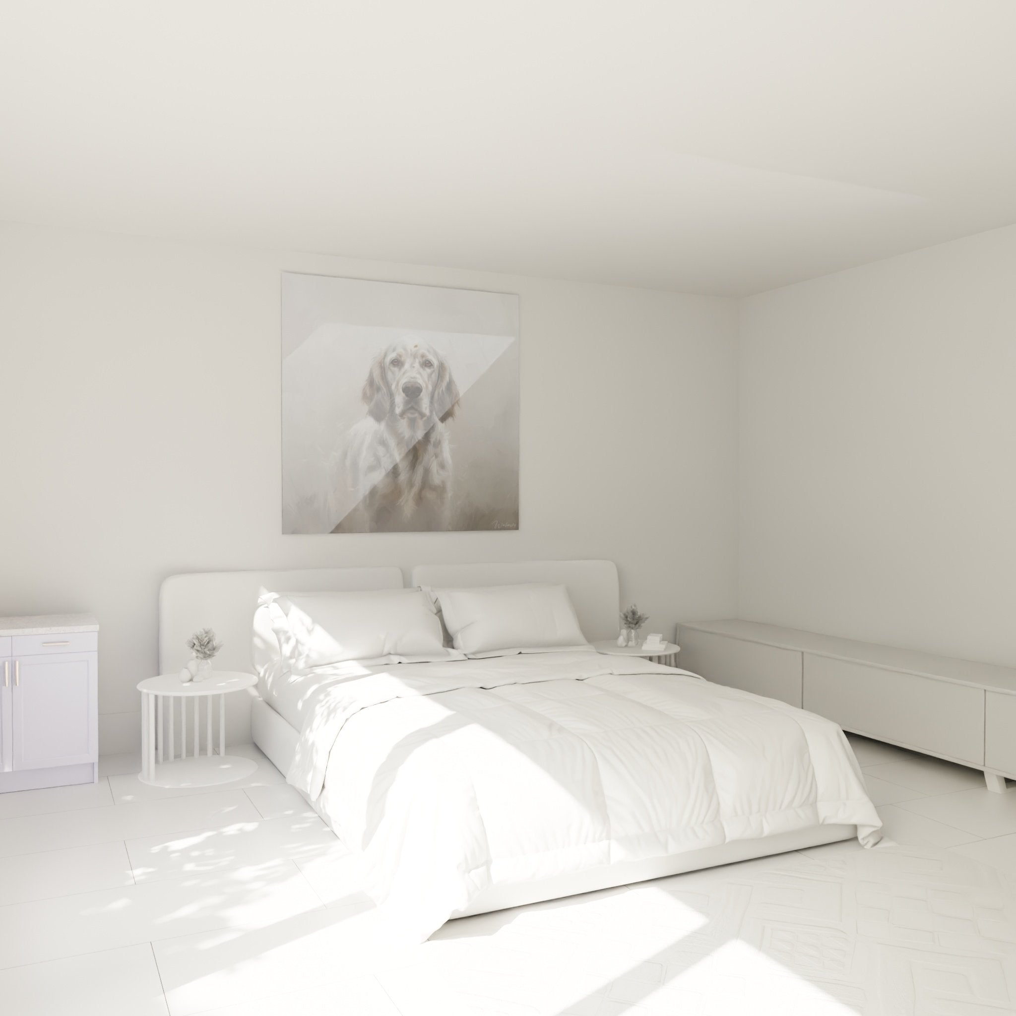 English Setter wall art bedroom decor canvas canine portrait gray beige calm ambiance