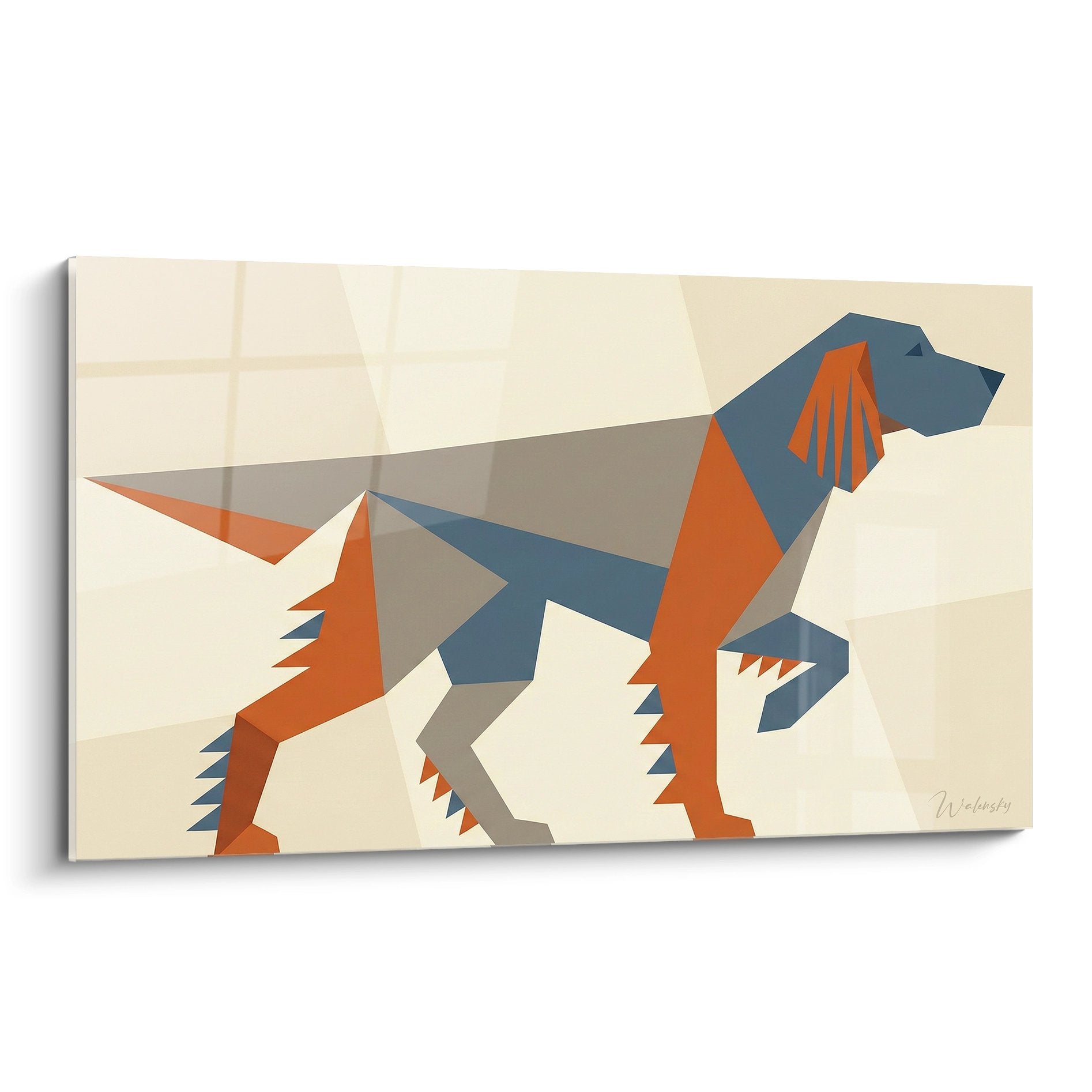 Tableau géométrique Setter Anglais orange bleu style polygonal moderne art contemporain