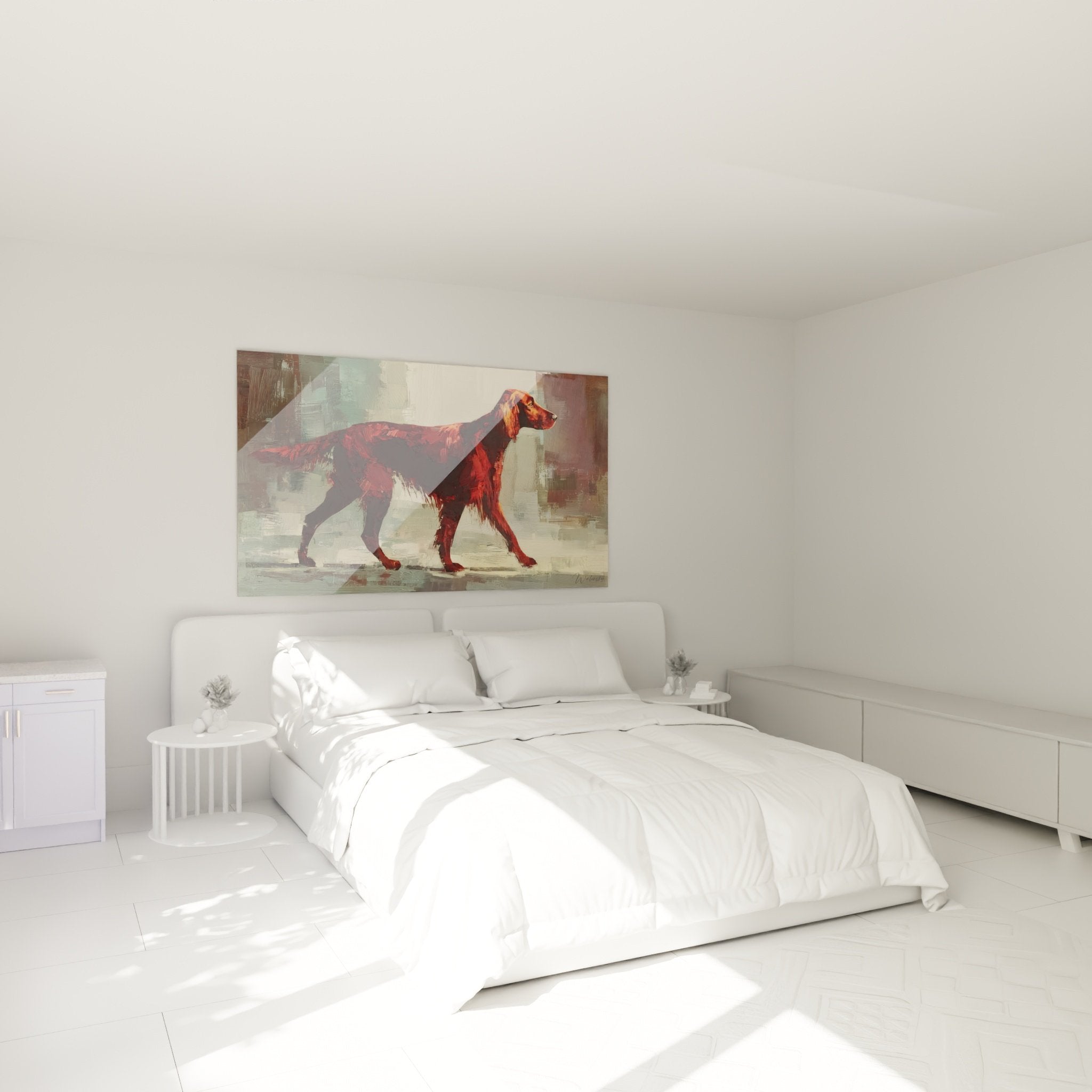 Tableau setter irlandais roux décoration chambre ambiance cosy chaleureuse tons cuivrés