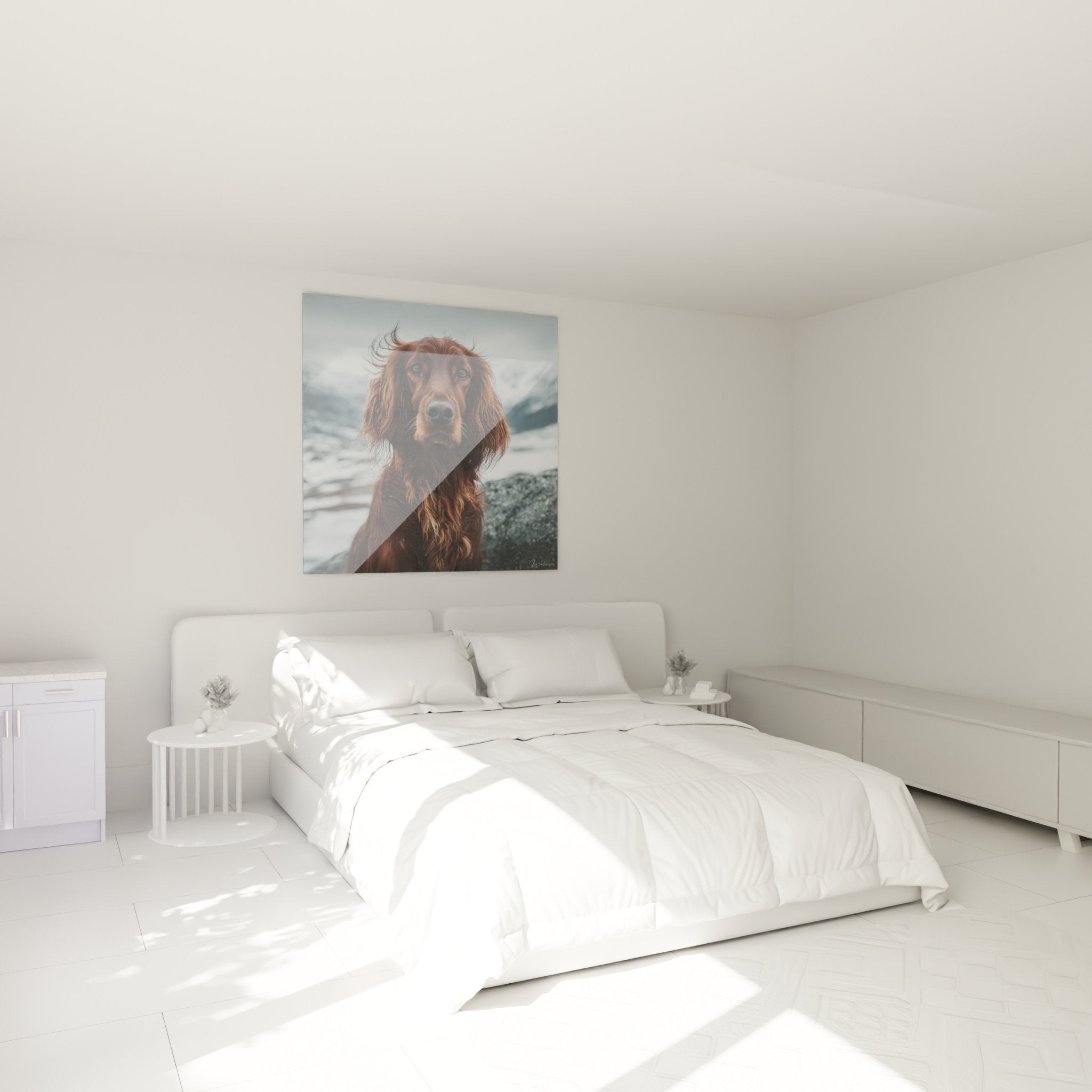 Irischer Setter mit goldenen Augen im Schlafzimmer Wanddekoration warme Atmosphäre