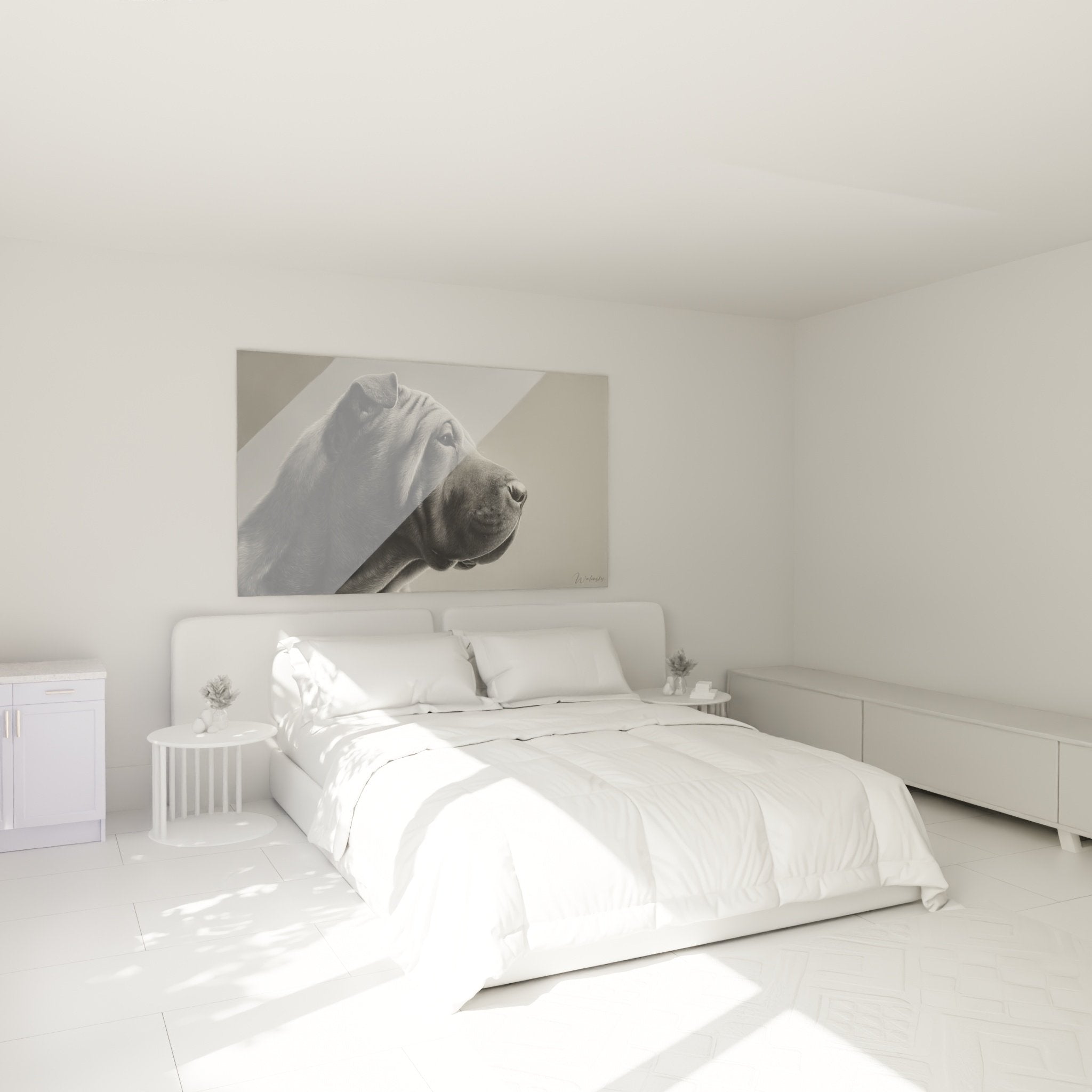 Tableau Shar Pei noir blanc chambre deco murale ambiance sereine portrait chien