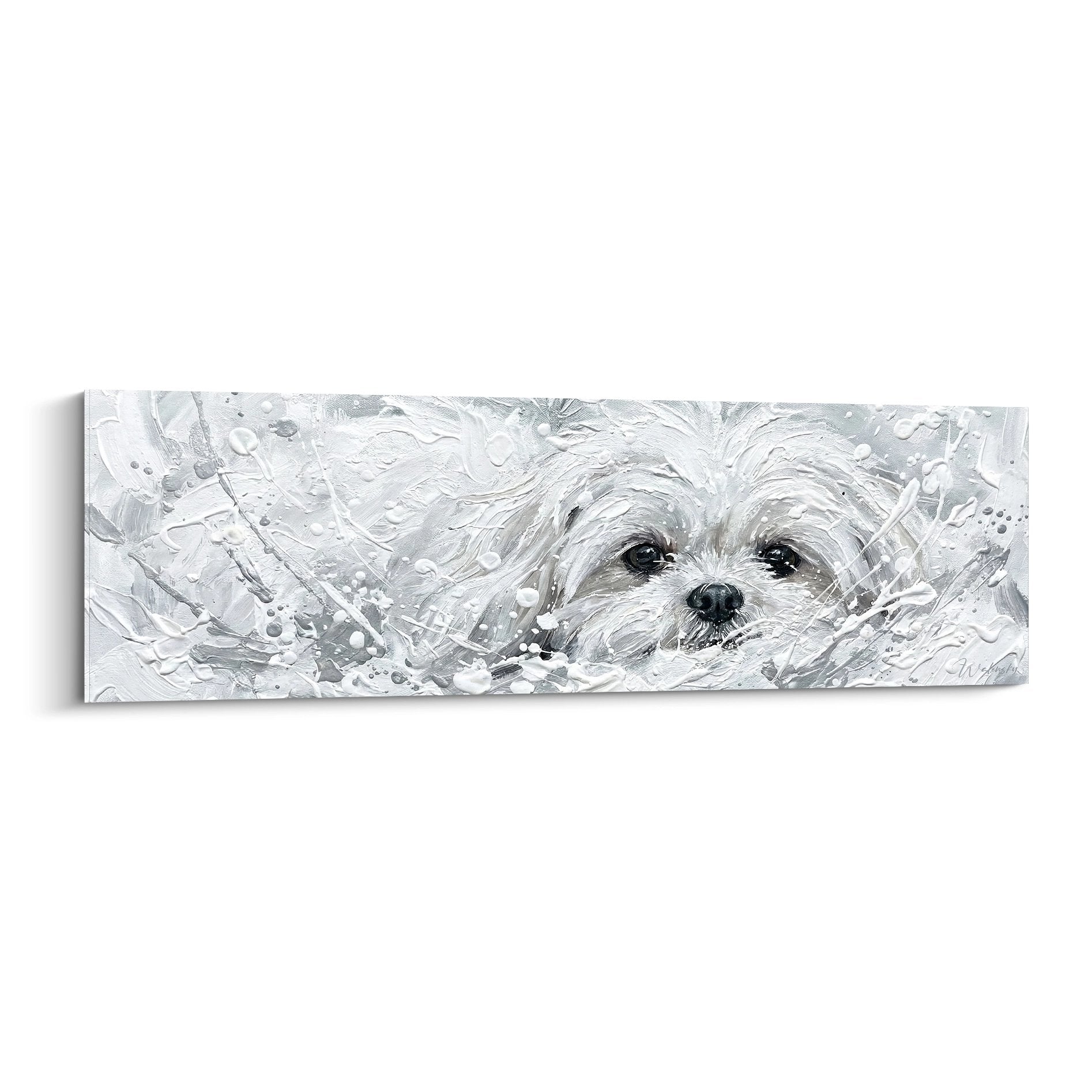 tableau shih tzu argente eclaboussures blanches portrait chien art contemporain