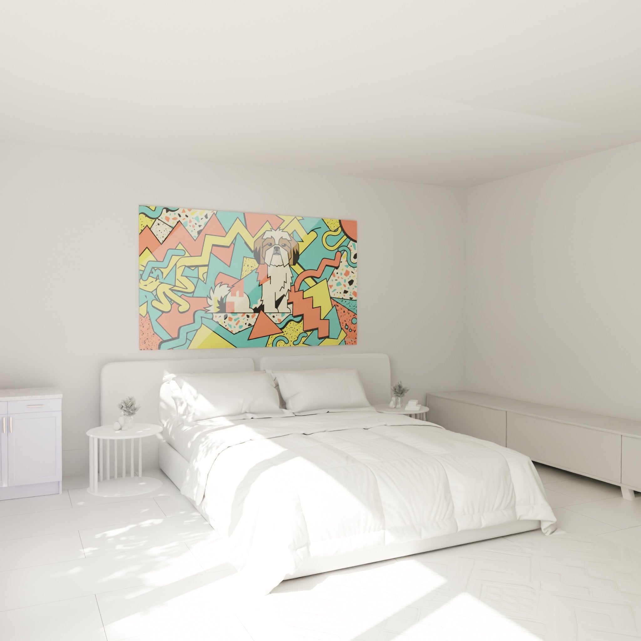 Tableau Shih Tzu art contemporain colore accroche au mur chambre decoration moderne