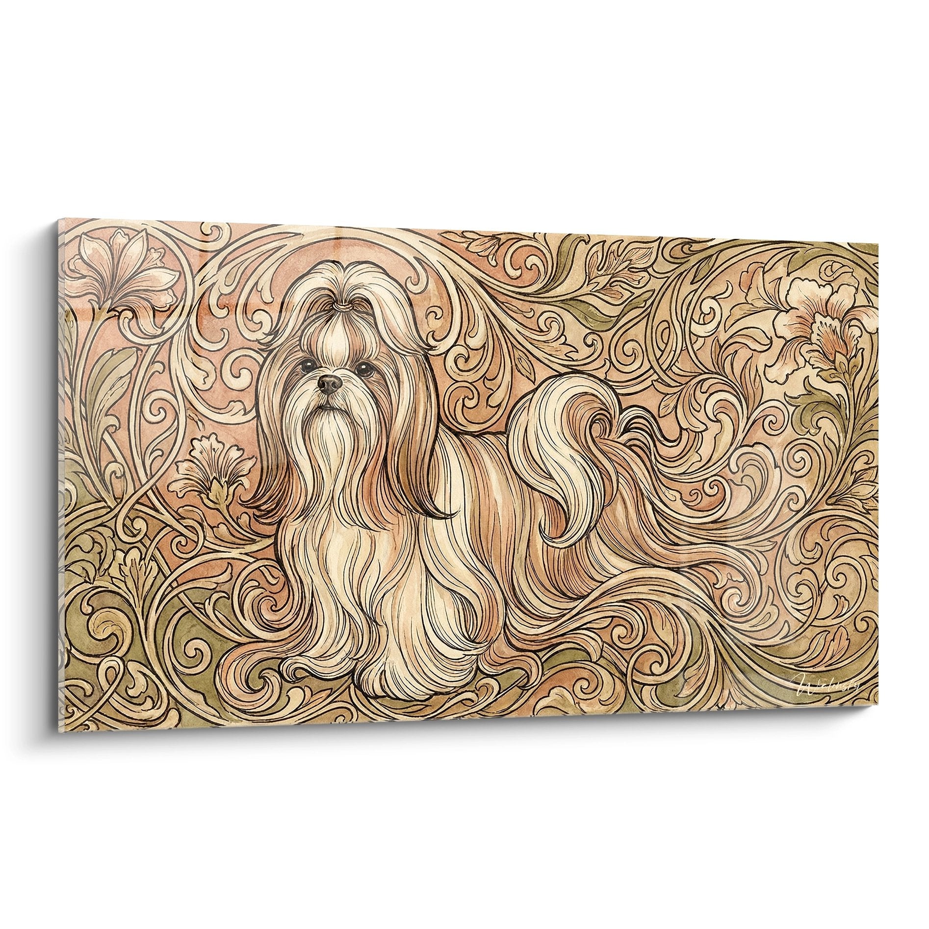 Shih Tzu decorative wall art with ornamental gold patterns Art nouveau baroque style