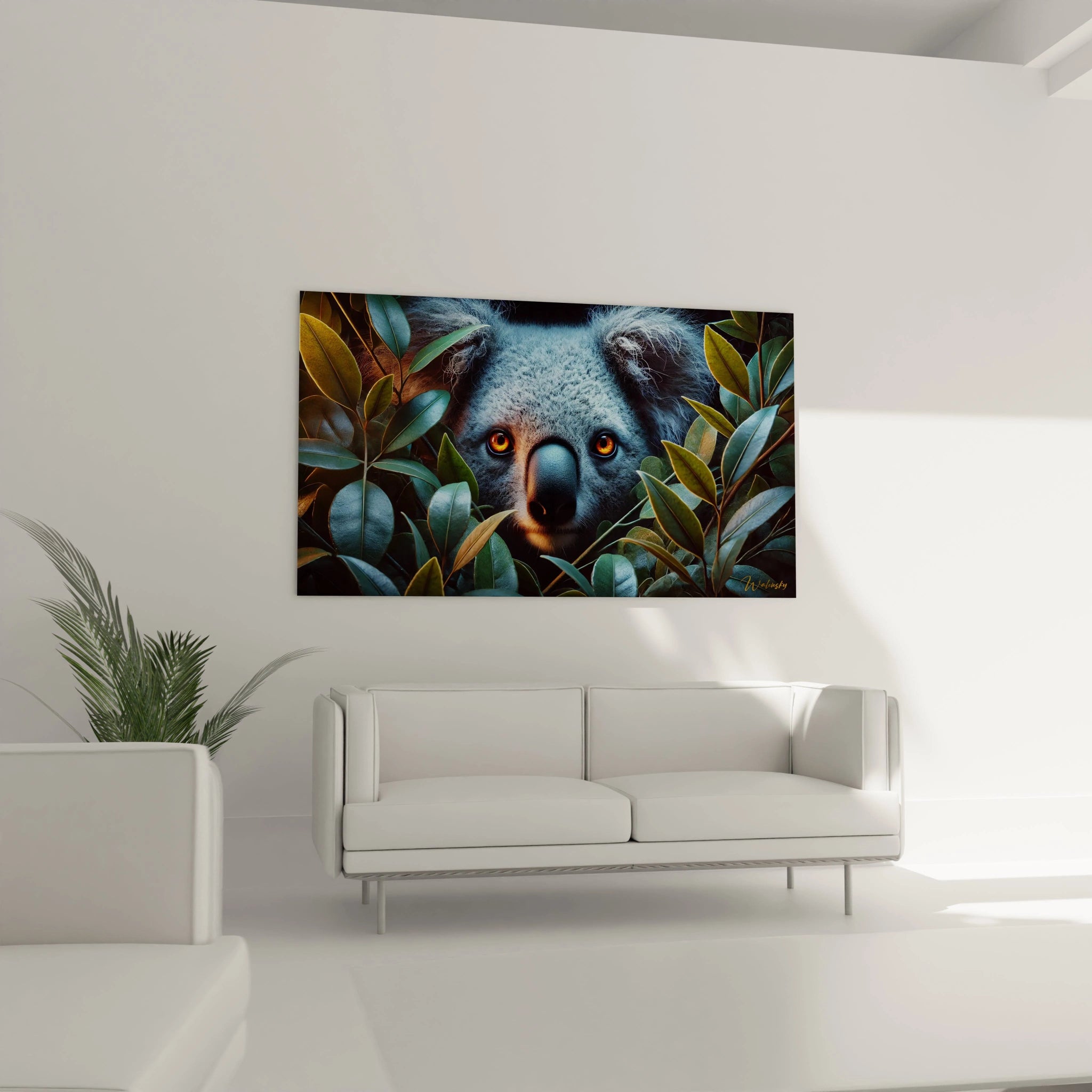 Ce tableau koala ajoute une touche de nature exotique au salon, ses contrastes de couleurs et son effet cache-cache dans les feuillages offrent un espace captivant et apaisant.