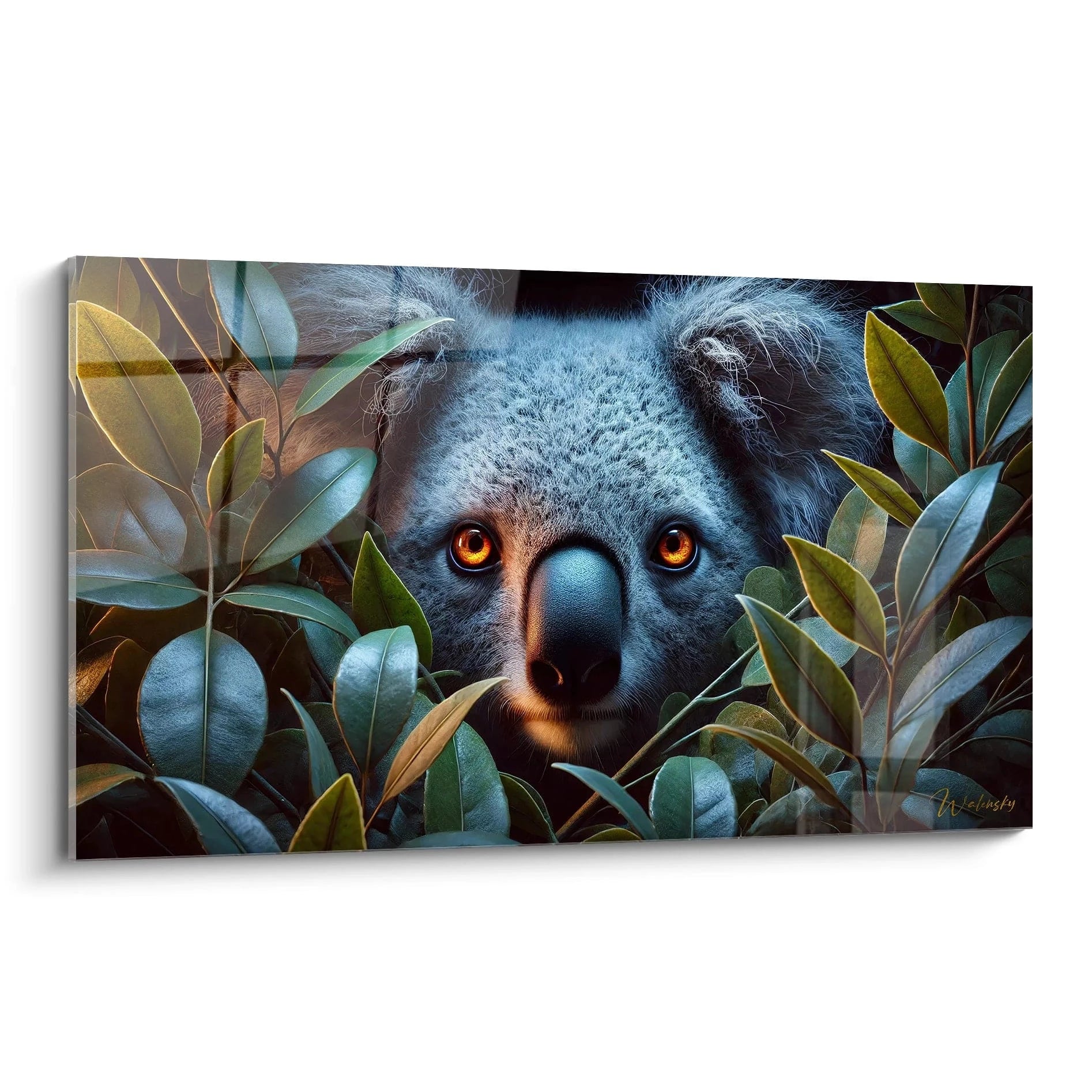 Ce tableau koala attire tous les regards avec son pelage realiste et ses yeux orange captivants. Ideal pour une ambiance mystique dans n importe quelle piece de la maison.
