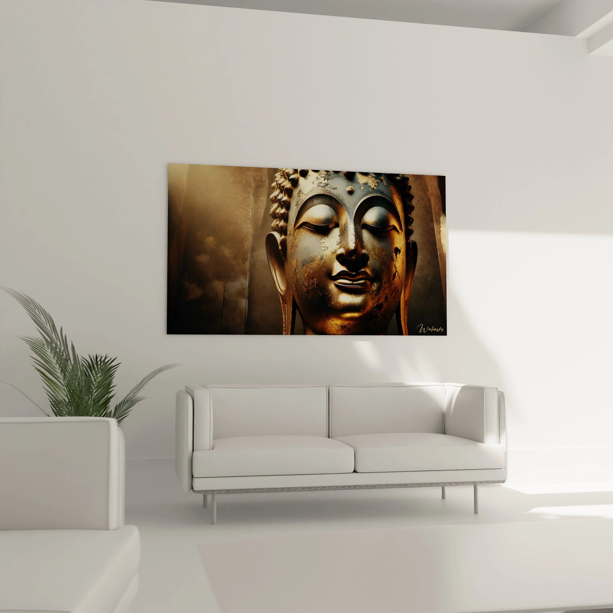 Place au-dessus d un canape, ce tableau Bouddha transforme le salon en un havre de paix, melant style zen et elegance intemporelle.