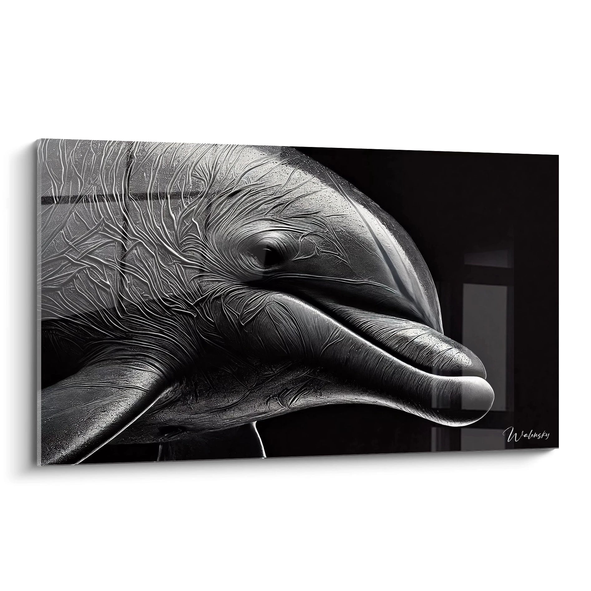 tableau dauphin vue de biais une œuvre puissante et détaillée qui capture la texture unique du mammifère marin chaque ligne accentue la beauté organique et naturelle idéal pour un intérieur contemporain