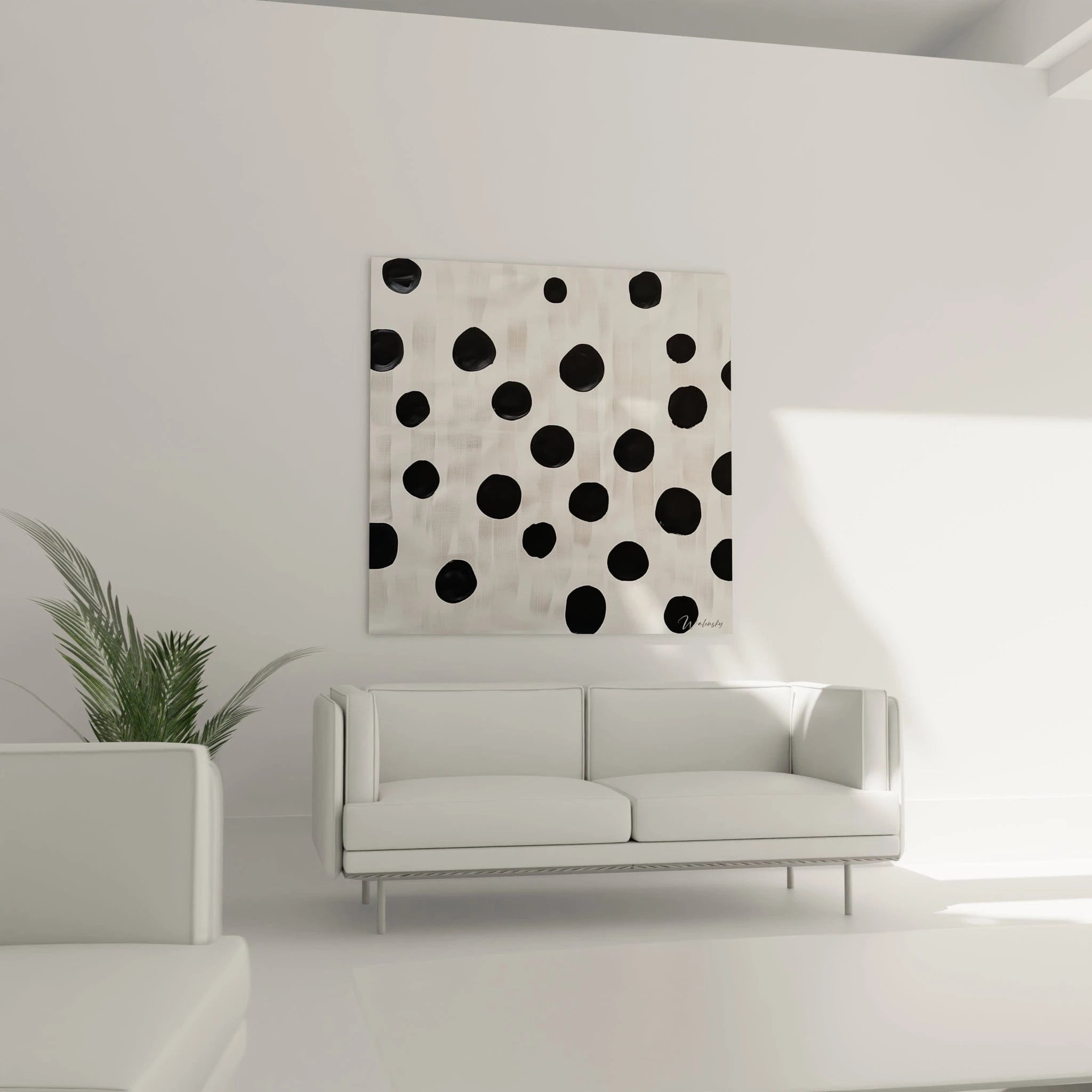 Tableau tacheté noir et blanc de Walensky, parfait pour décorer un salon moderne