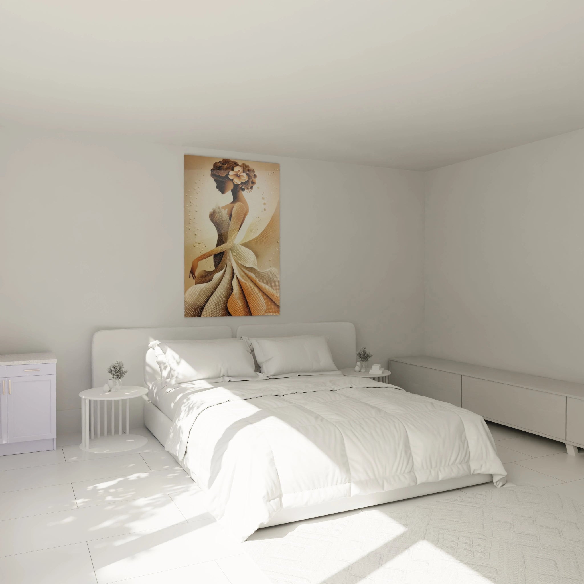 Tableau mural silhouette dorée féminité de Walensky, décor élégant pour chambre moderne