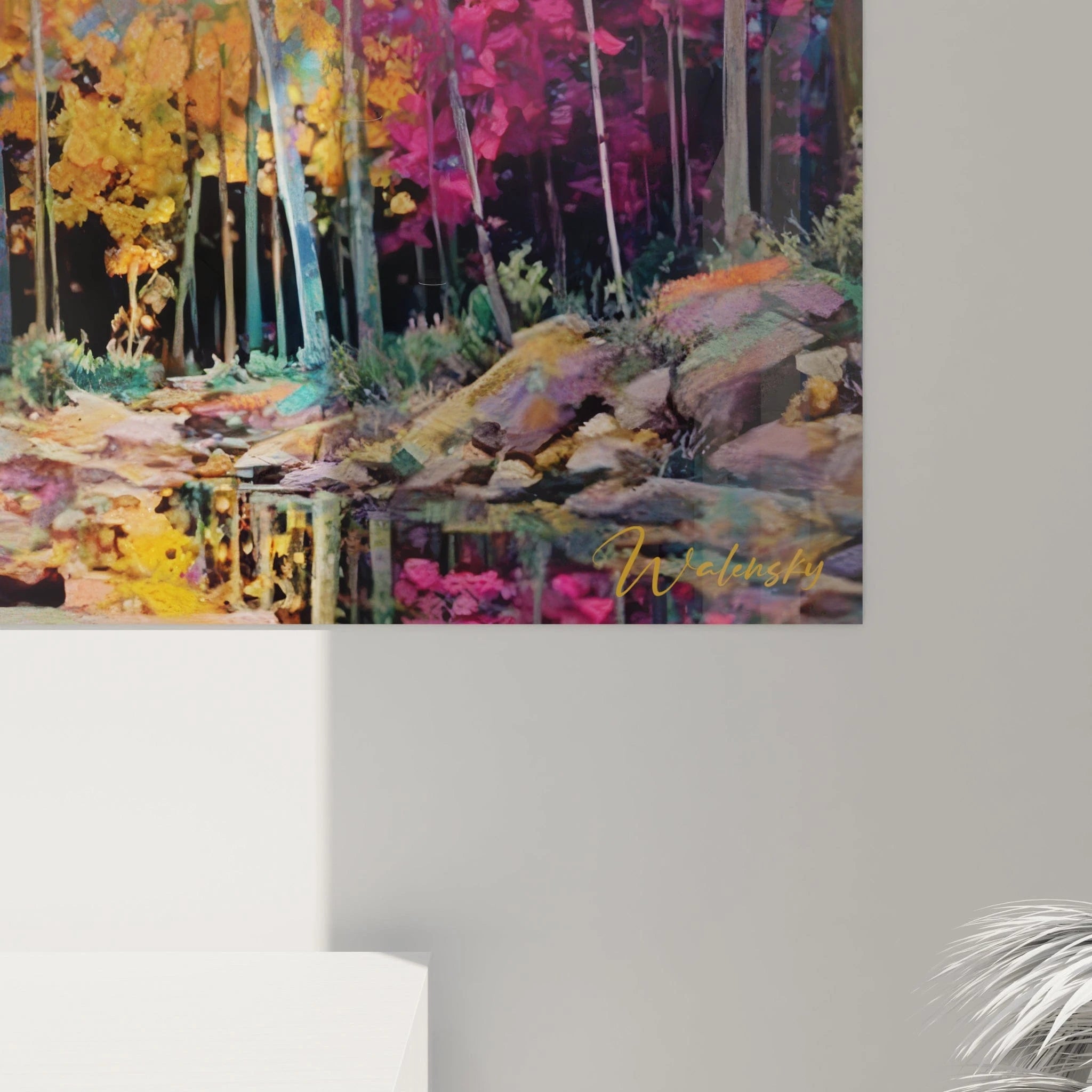 Vue d'ensemble tableau banshee forêt automnale mystérieuse avec silhouette féminine et arbres colorés