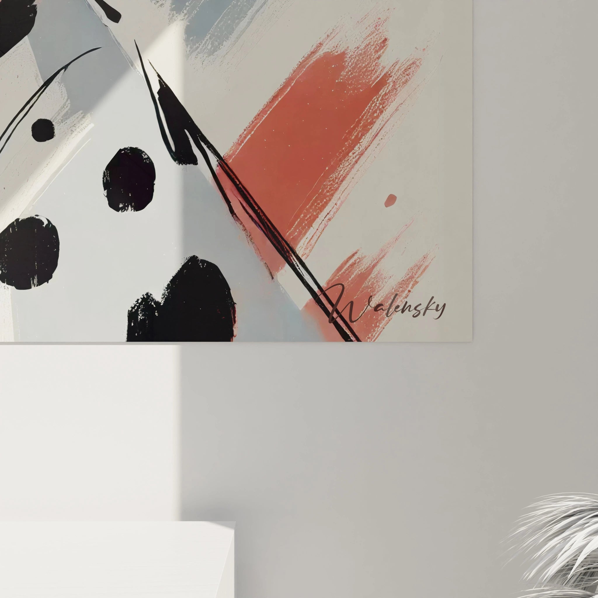 Admirez les détails subtils de ce tableau chien abstrait. Le mélange de formes géométriques et de couleurs pastel crée un effet visuel captivant et épuré pour une décoration raffinée.