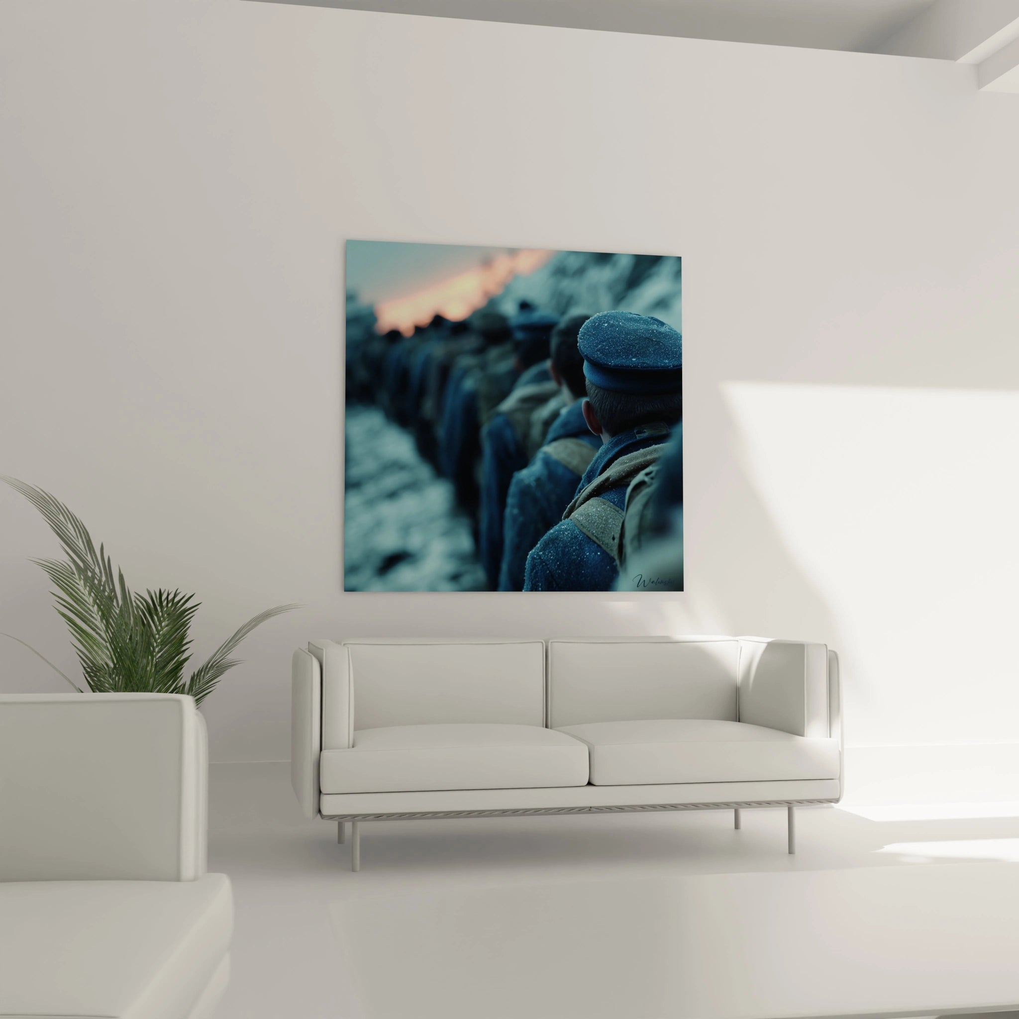 Walensky tableau soldat première guerre mondiale montrant soldats de dos dans une tranchée enneigée