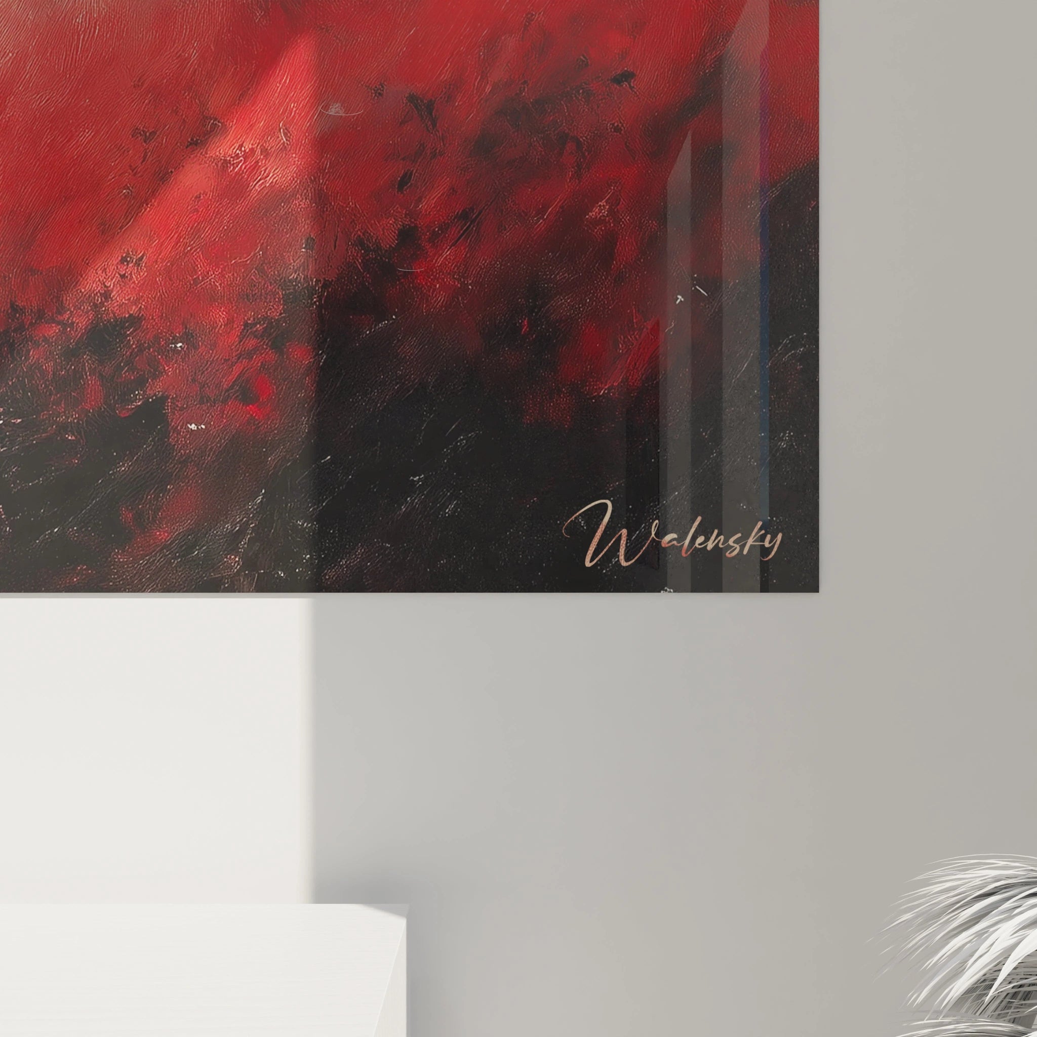 Tableau mural Walensky abstrait rouge et noir signé, décor moderne, tableau soldat deuxième guerre mondiale