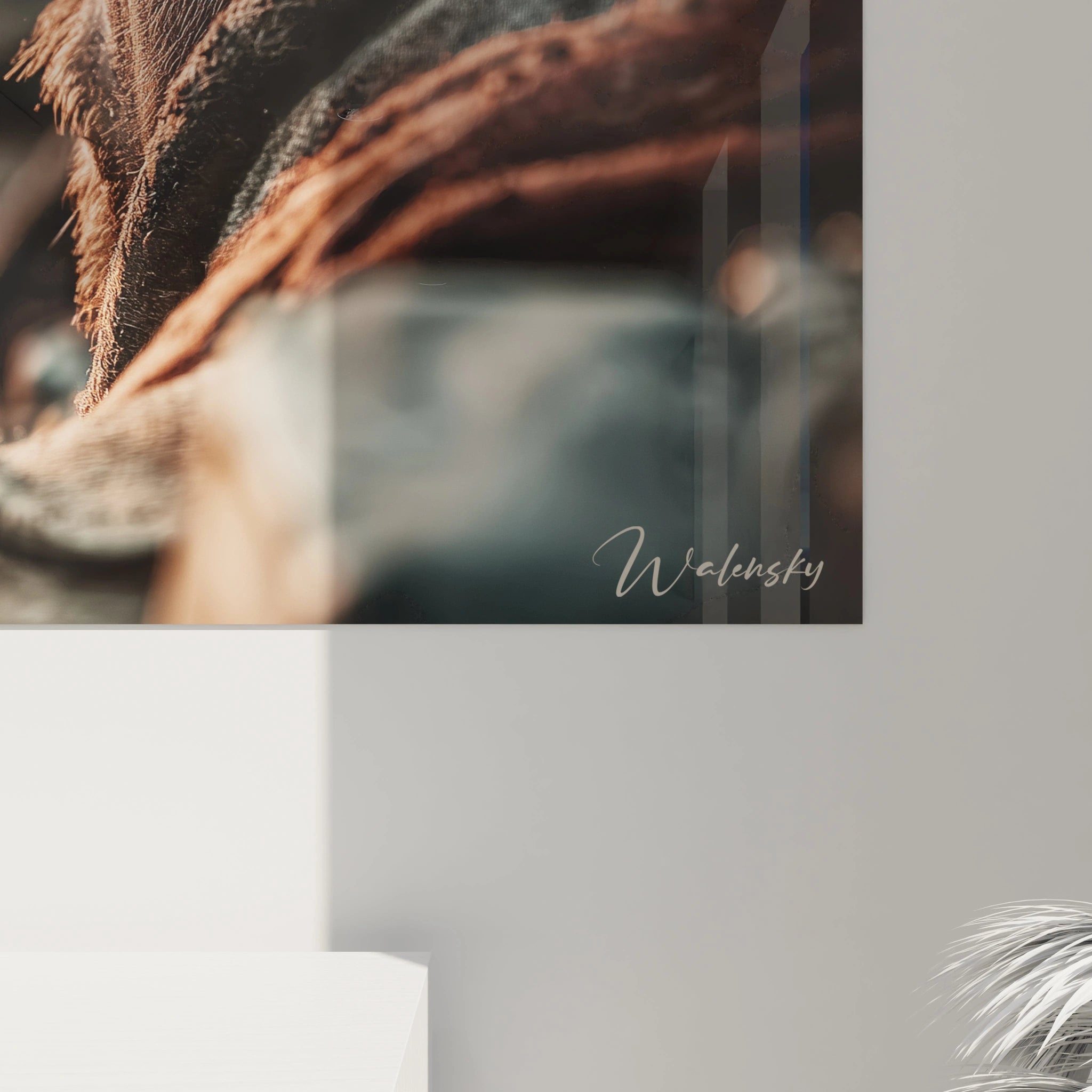 Détail d un tableau mural Walensky montrant coin d oeuvre marron flouté avec signature tableau soldat Première Guerre mondiale