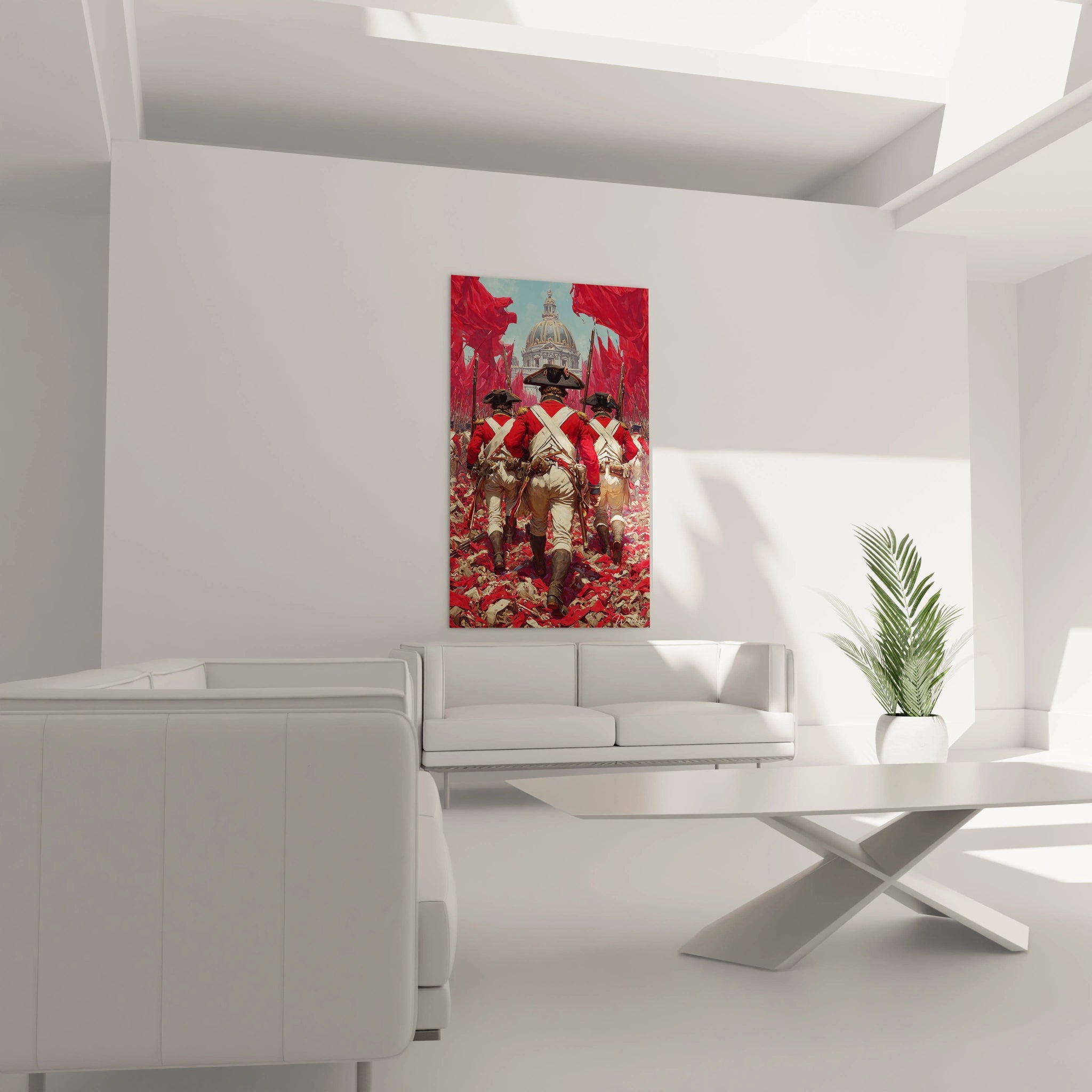 Walensky tableau révolution française mural montrant soldats en uniforme rouge dans un salon moderne