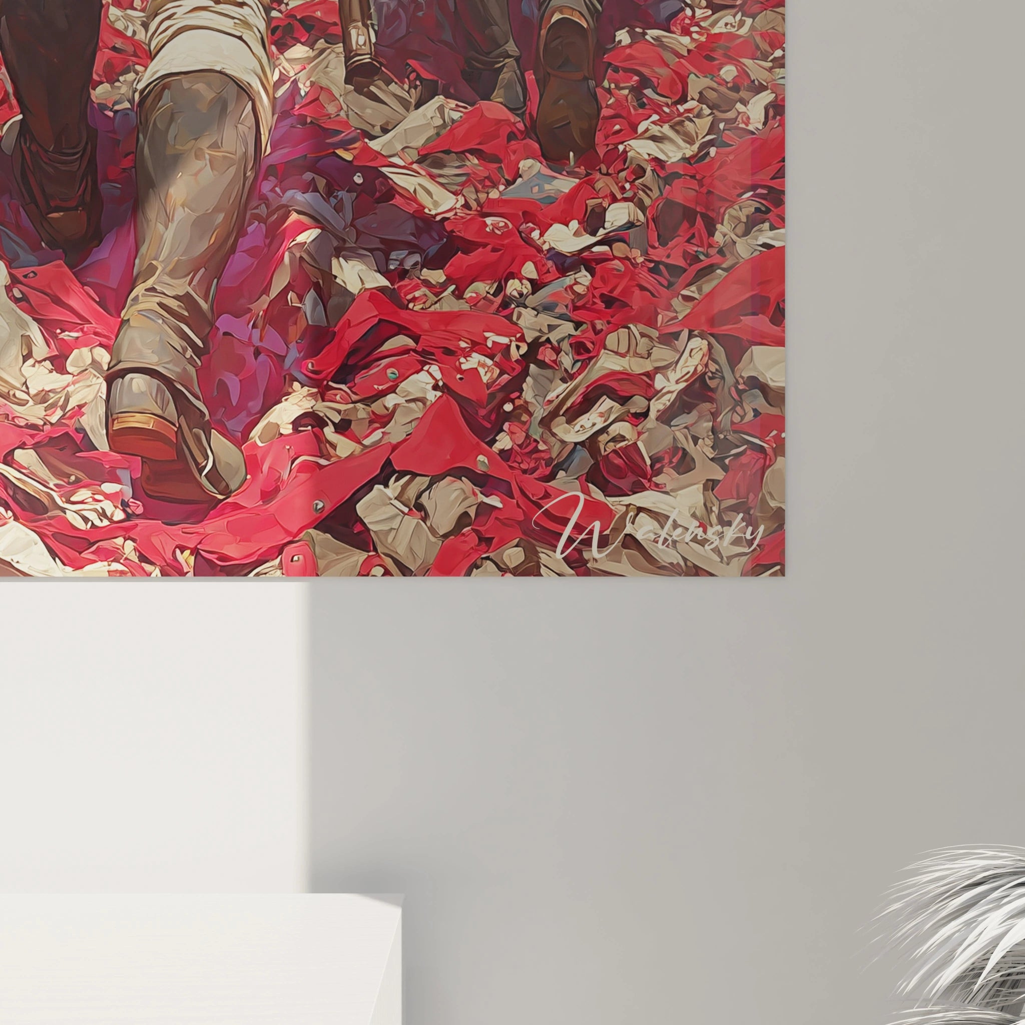 Tableau mural Walensky montrant pieds et drapeaux rouges en mouvement tableau révolution française pour salon