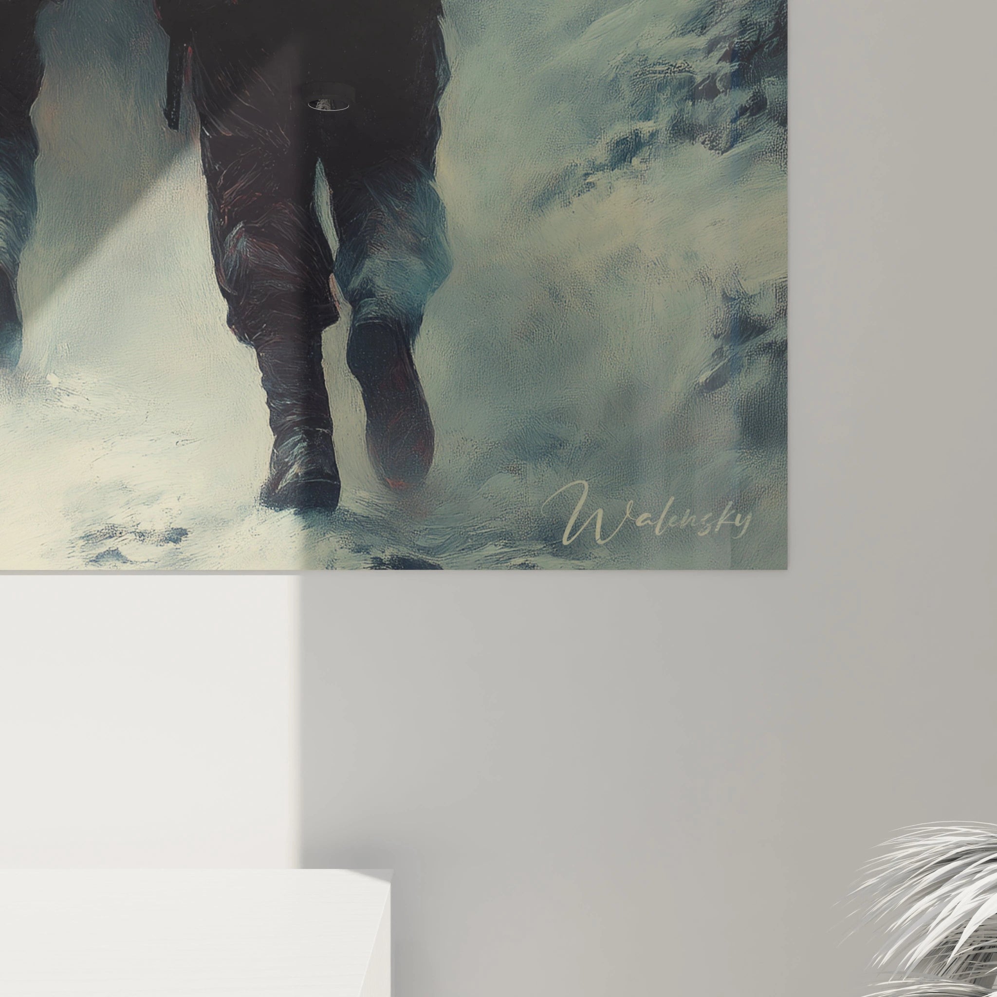 Tableau mural Walensky de soldats marchant dans la neige, décor historique et poignant tableau soldats seconde guerre mondiale