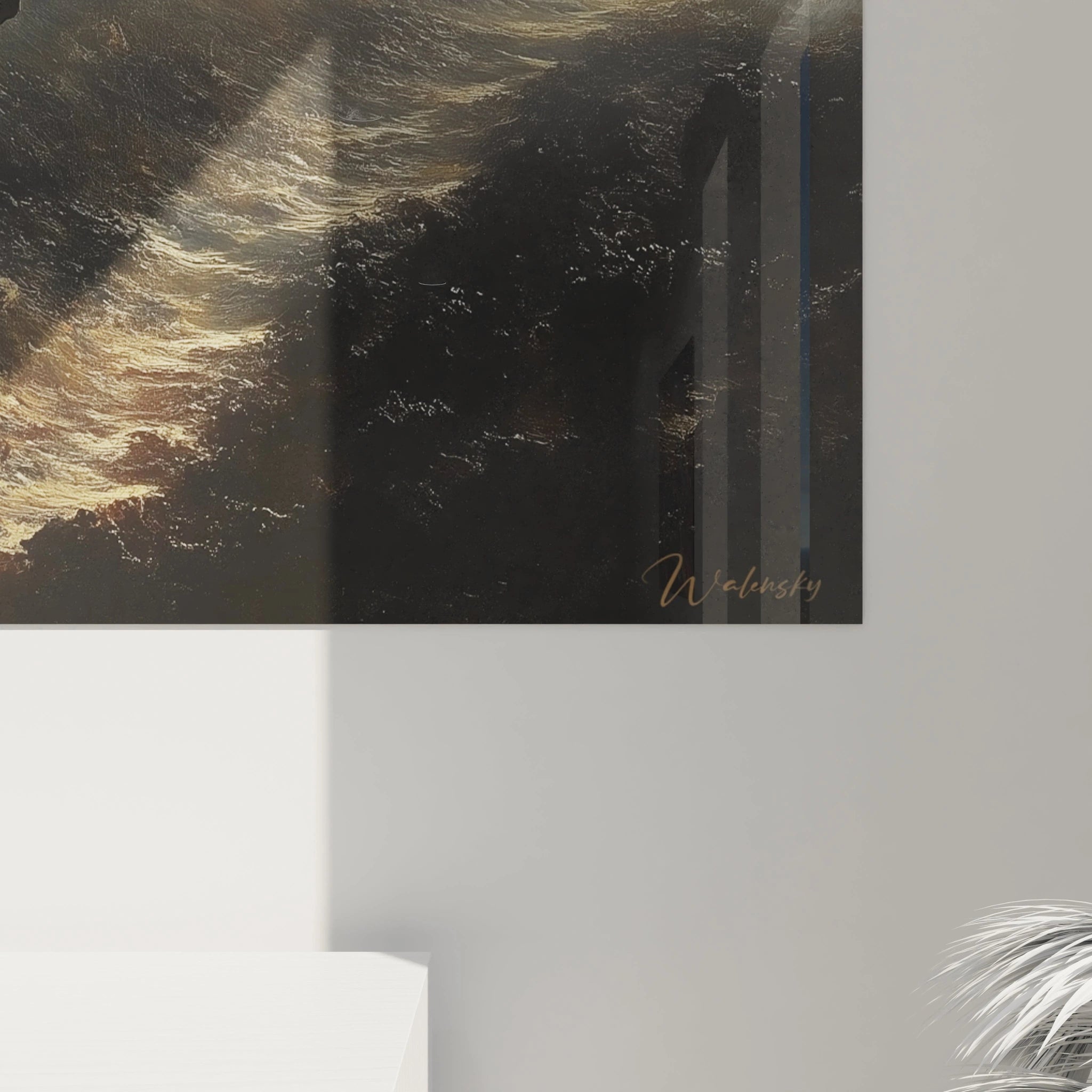 Tableau mural Walensky vagues sombres avec reflets dorés et signature tableau soldats seconde guerre mondiale pour deco murale