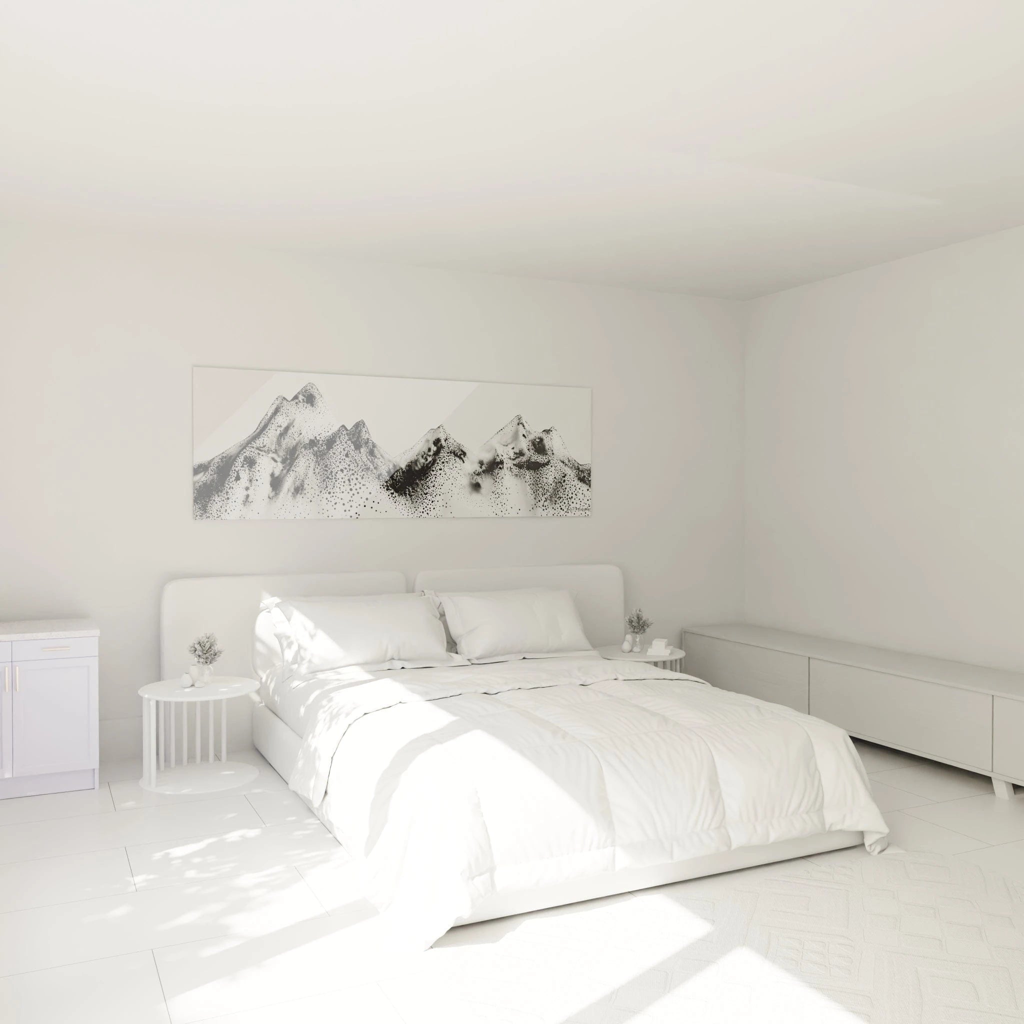 Tableau tacheté noir et blanc Walensky avec montagnes pour décoration de chambre élégante