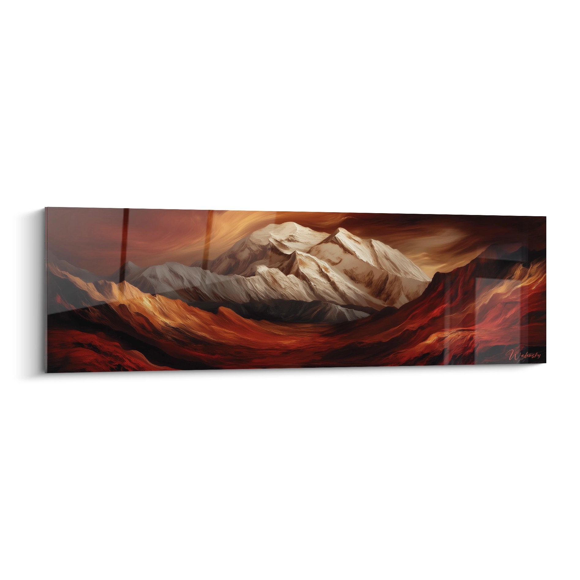 Tableau mural sommet enneigé aux teintes dorées et rocheuses, art montagnard contemporain