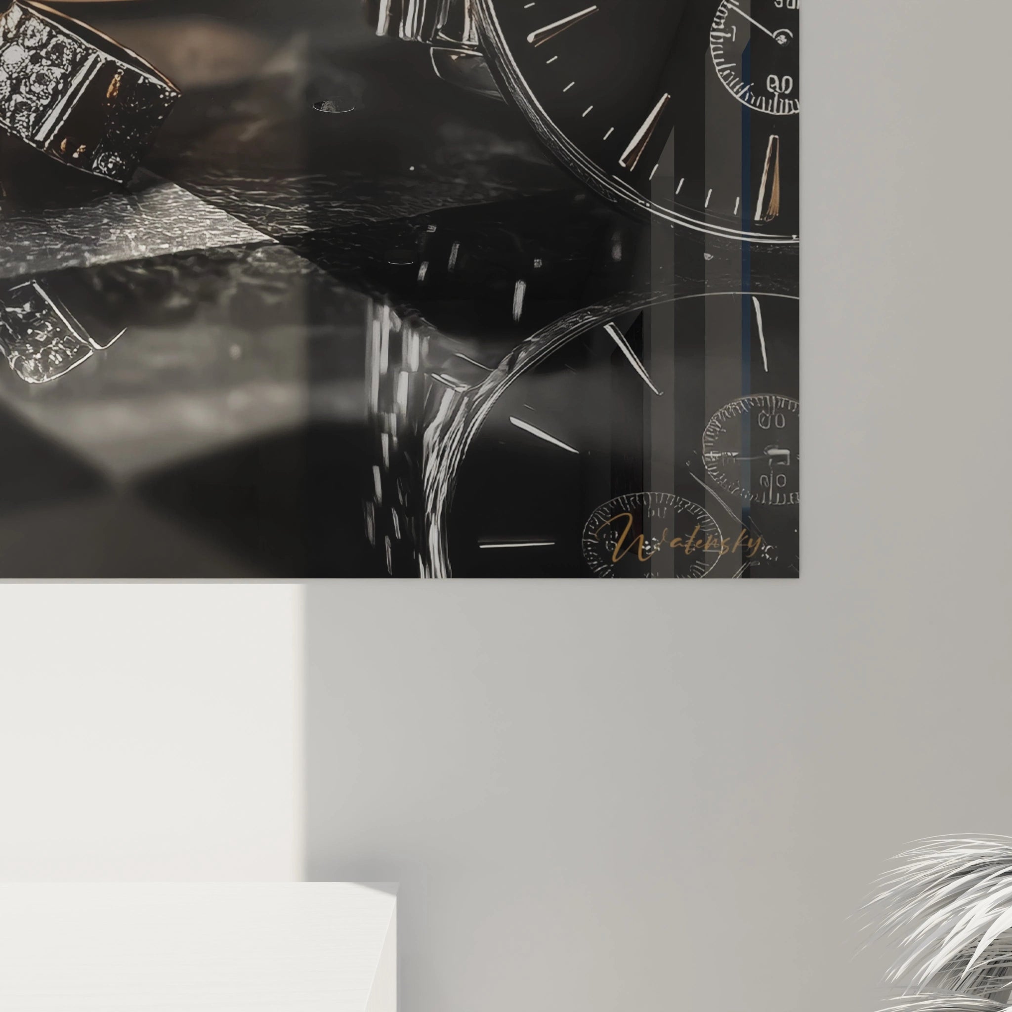 Tableau mural accessoires de mode avec des montres et des bijoux élégants en noir et blanc