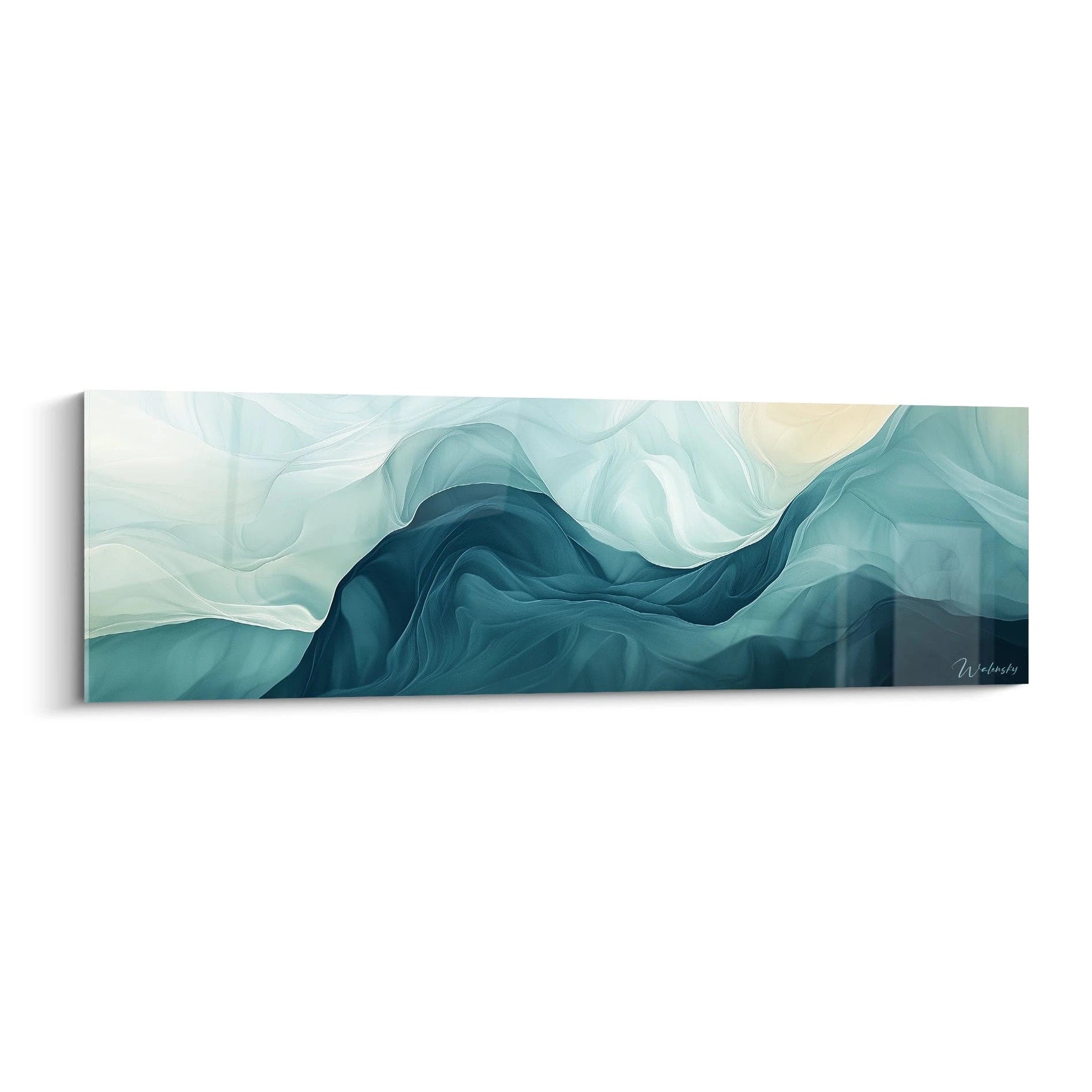 Tableau expressionniste abstrait de Walensky avec des vagues de couleurs bleu et aqua pour une décoration moderne