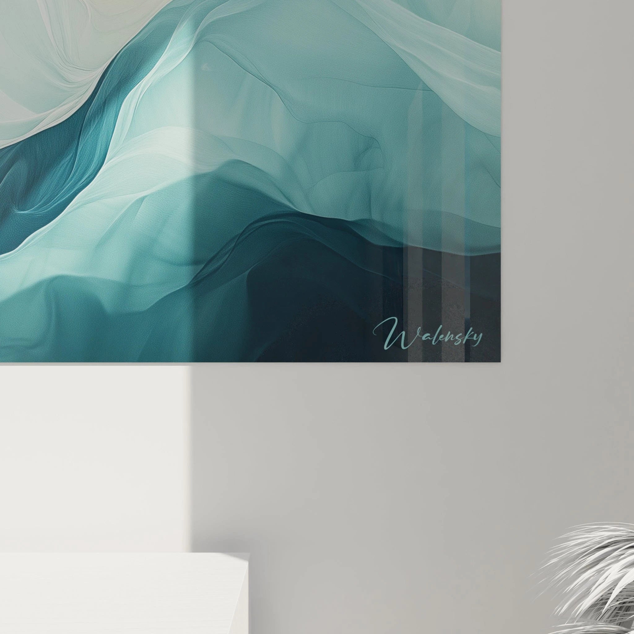 Tableau expressionniste abstrait de Walensky aux teintes bleu et turquoise pour une décoration moderne