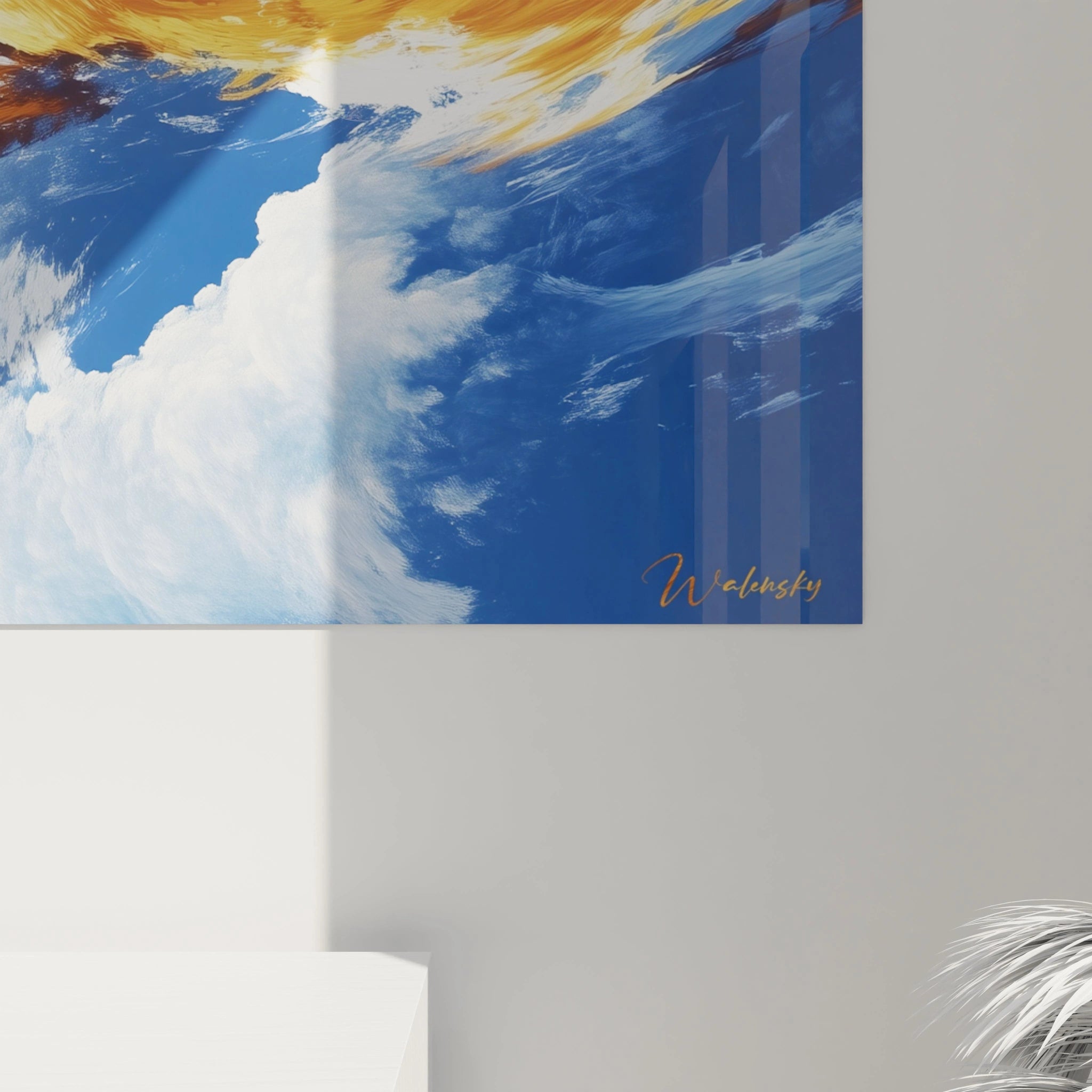 Tableau minimaliste abstrait de Walensky avec des nuances de bleu et d'or pour décorer votre intérieur