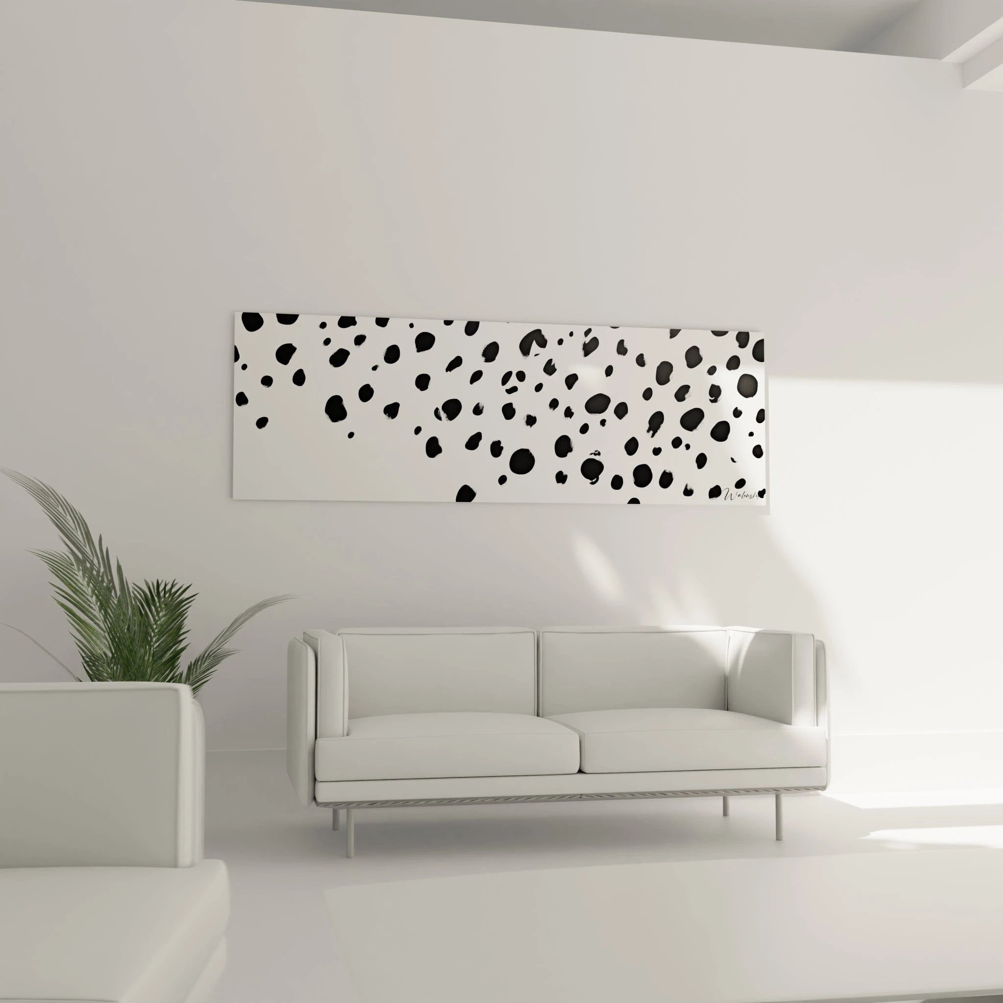 Tableau tacheté noir et blanc de Walensky accroché dans un salon moderne