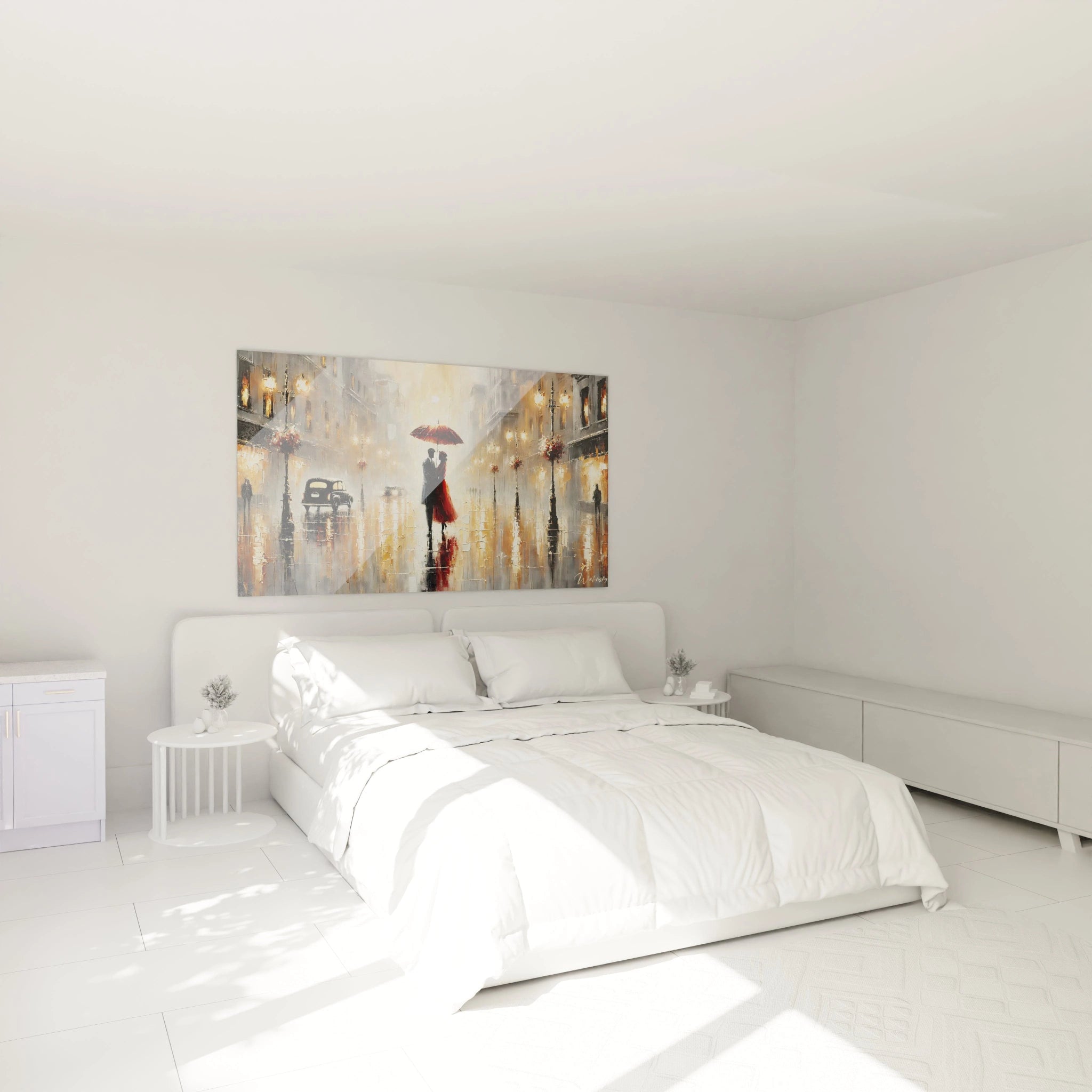 Ce tableau love accroché au mur dans une chambre, au-dessus du lit, insuffle une ambiance romantique et chaleureuse, parfait pour transformer votre espace en un havre d'émotion.