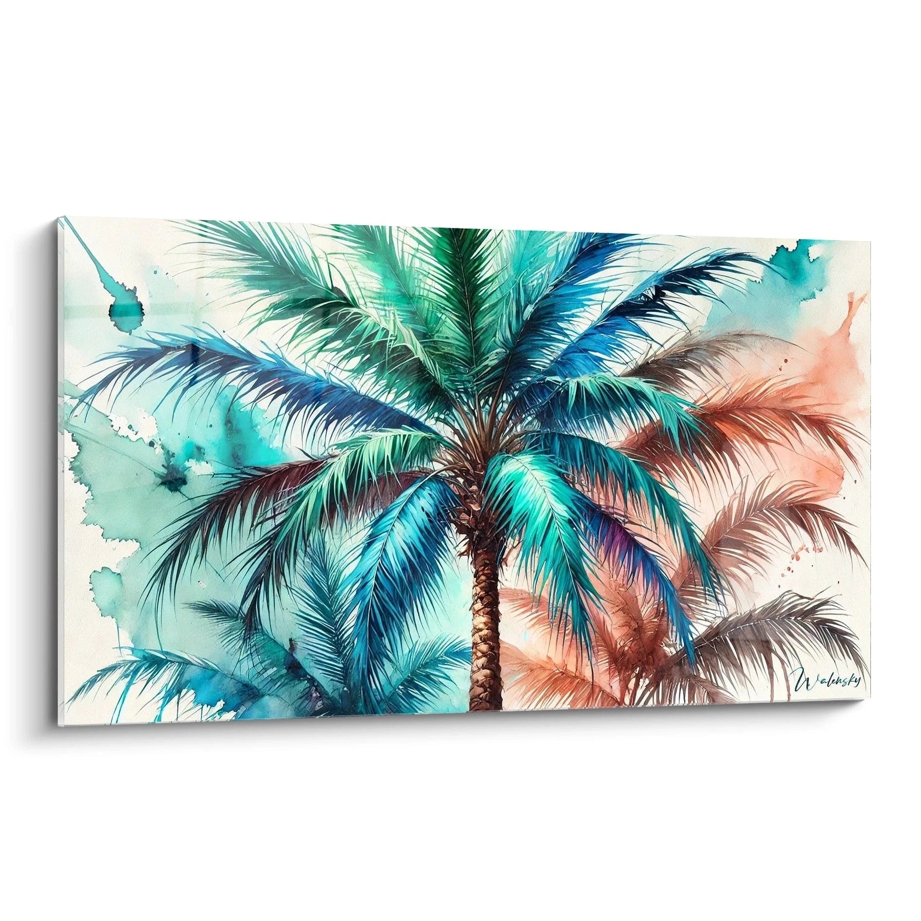 tableau Palmier vu de biais offrant une perspective unique et élégante avec des touches dorées et des nuances neutres pour un effet exotique et raffiné