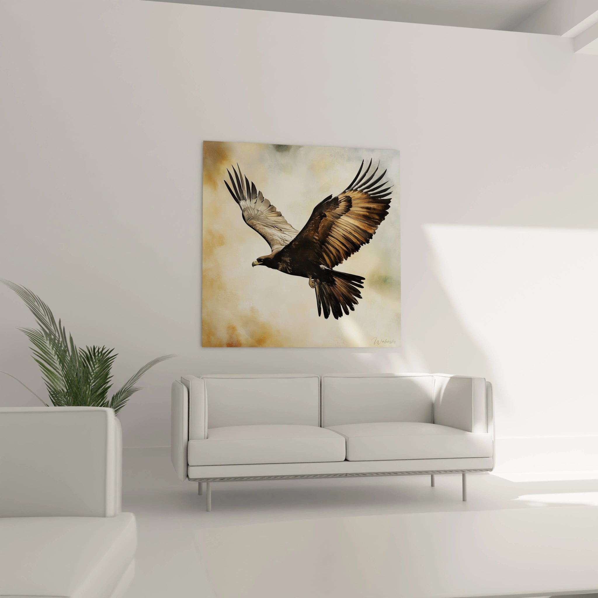 Tableau aigle Walensky représentant un aigle en plein vol sur fond nuageux