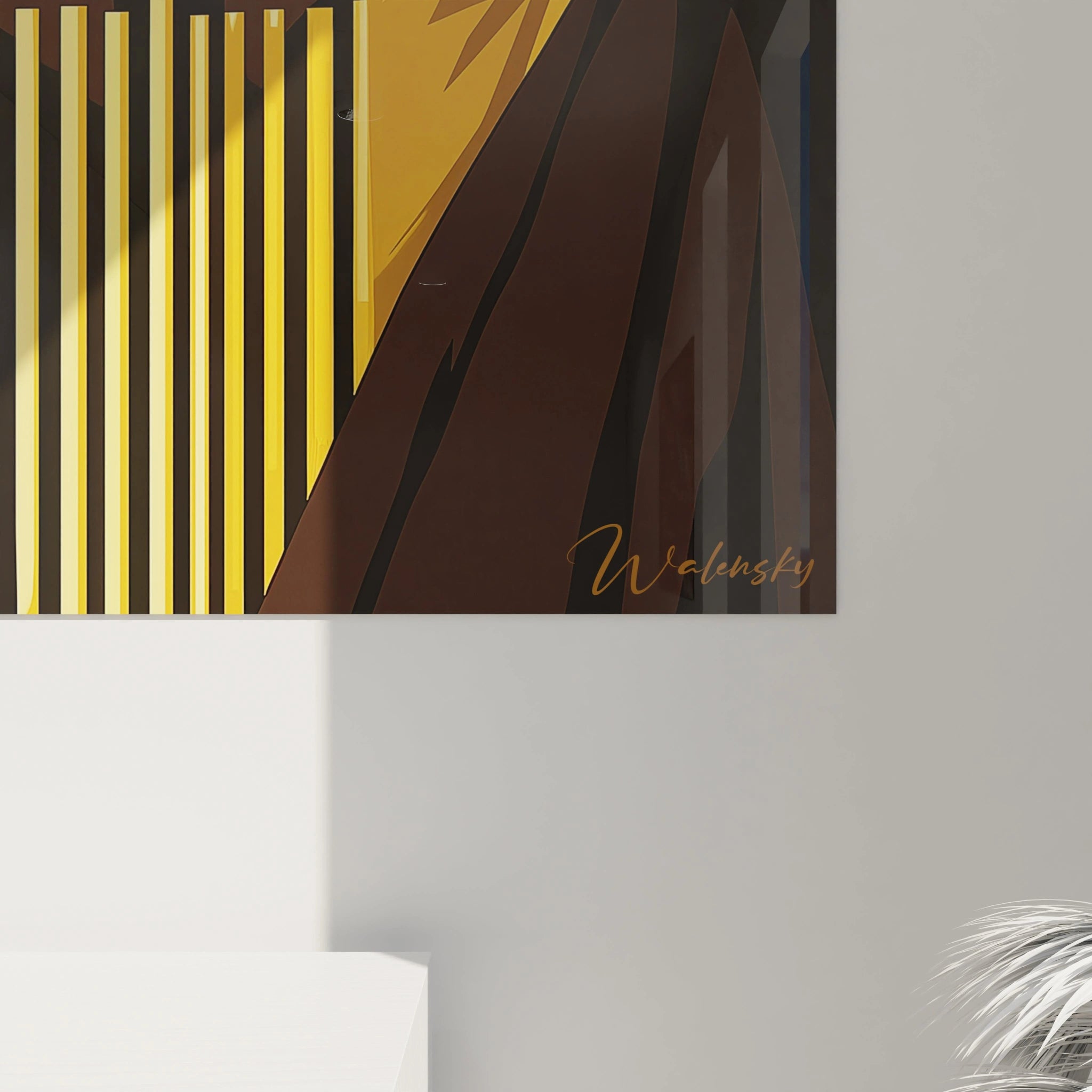 Tableau africain mural Walensky avec motifs géométriques jaunes et marron pour décoration moderne