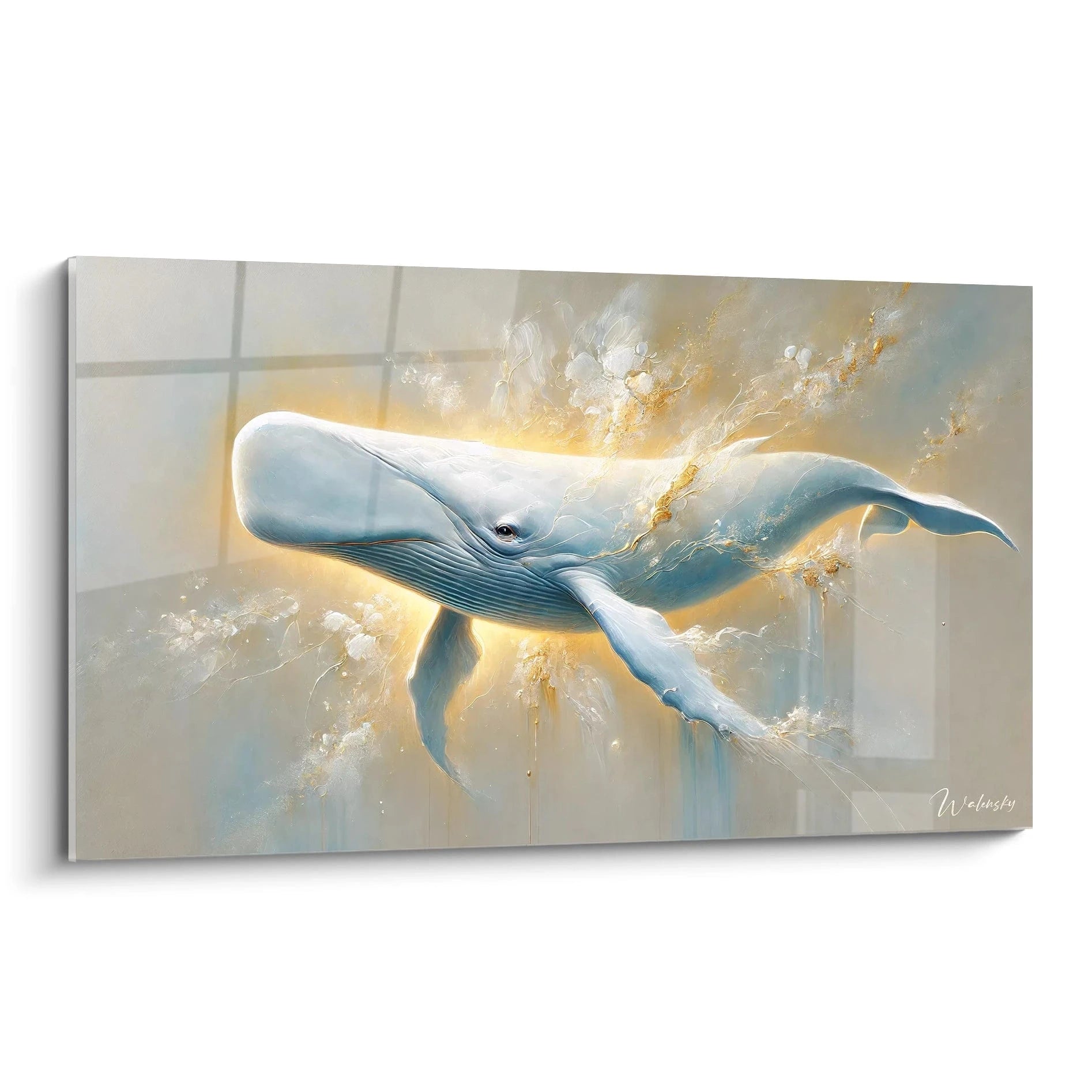 tableau cachalot sublime avec vue de biais capturant la serenite et l'elegance du geant des oceans ajoute une touche etheree grace a sa lumiere douce parfaite pour une ambiance paisible