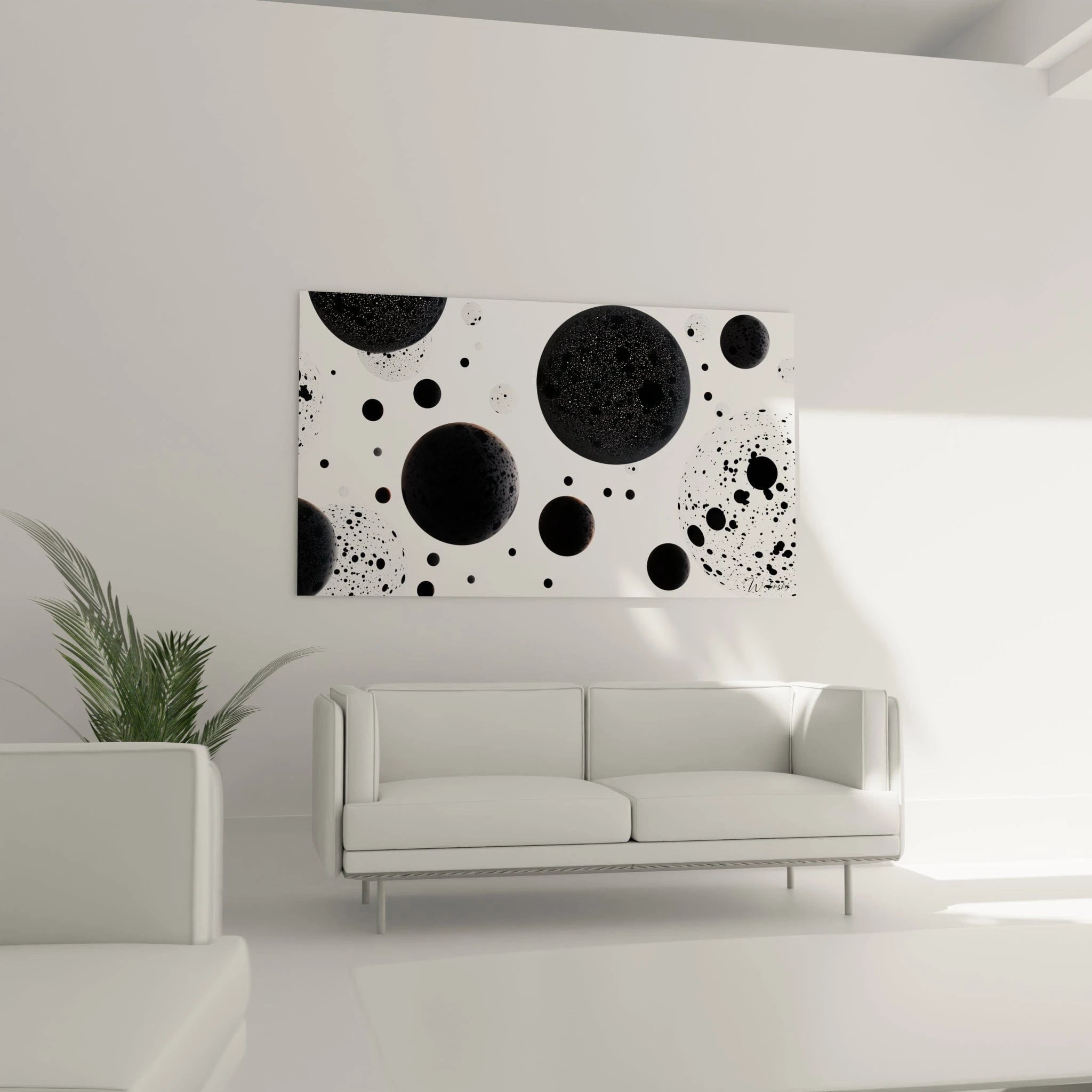 Tableau tacheté noir et blanc de Walensky avec des cercles pour une décoration moderne