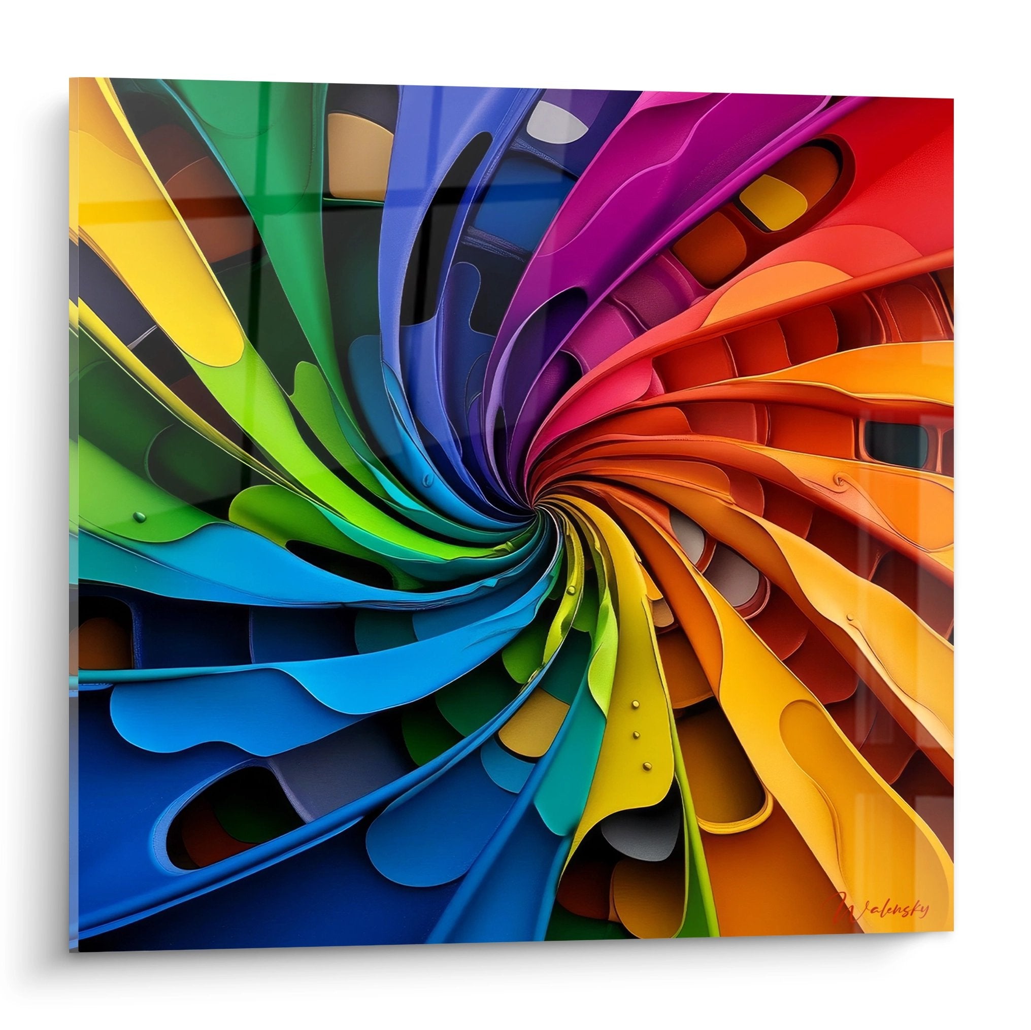 Tableau spirale abstraite multicolore arc-en-ciel tourbillon chromatique art mural moderne