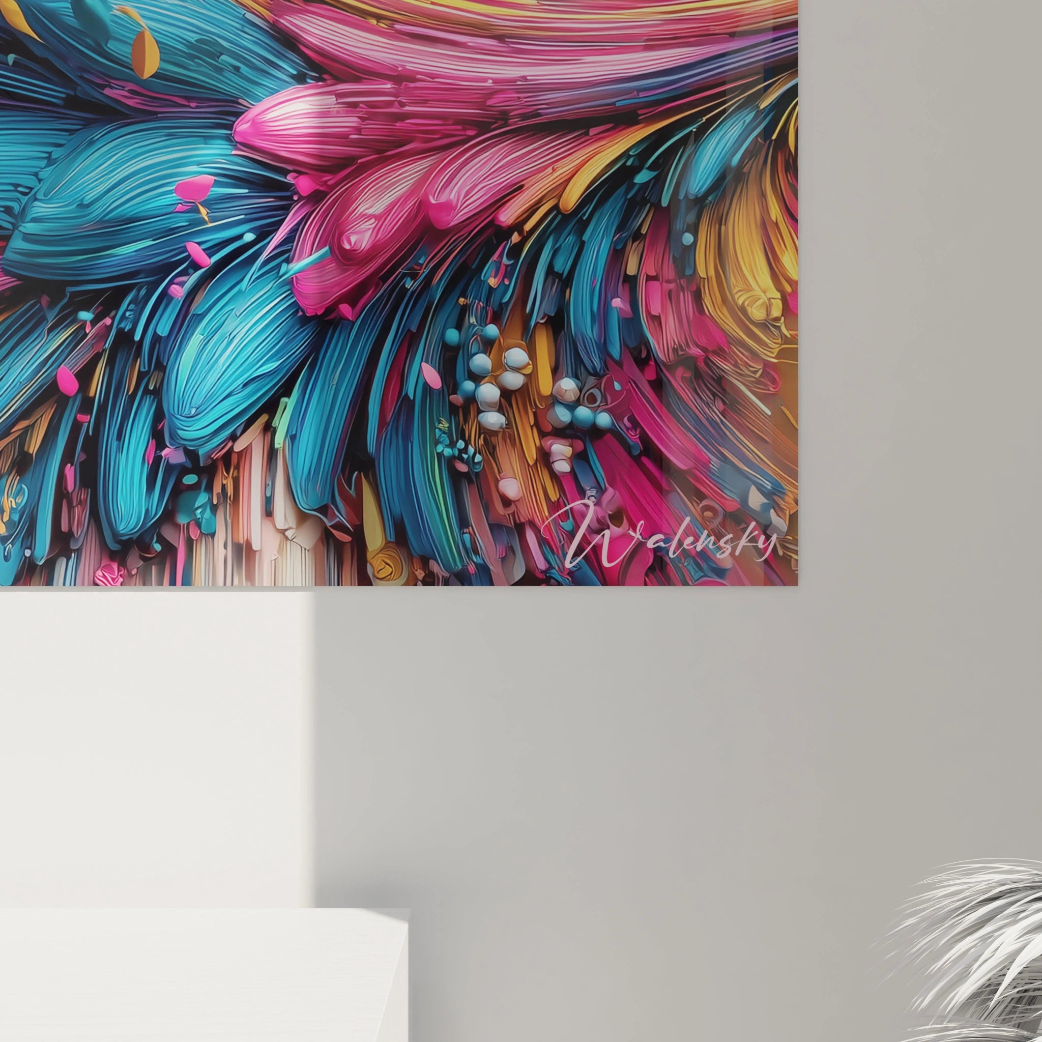 Gesamtansicht abstraktes florales Spiralgemälde - modernes Kunstwerk Innenraumdekoration