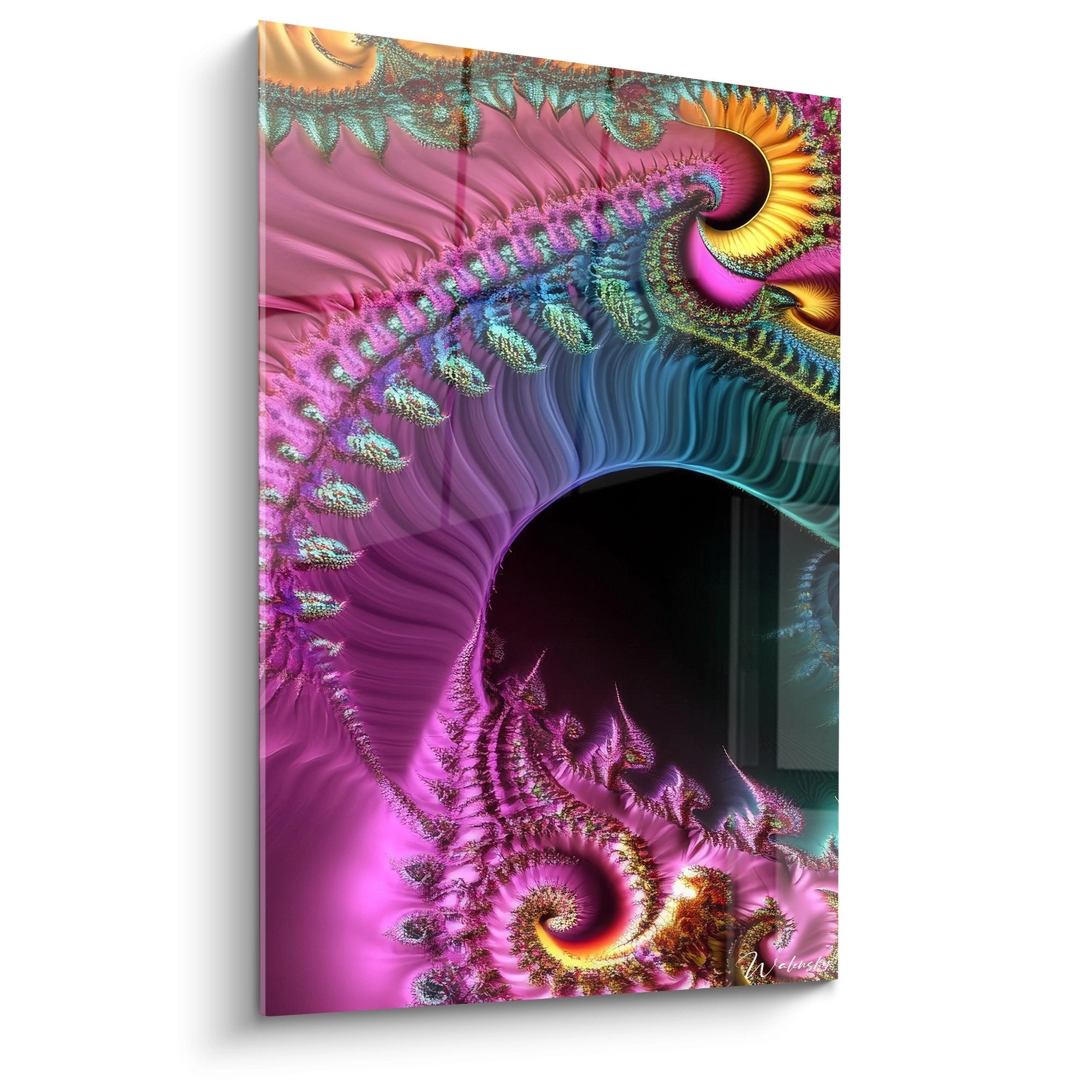 Tableau mural spirale fractale colorée rose violet turquoise art numérique moderne