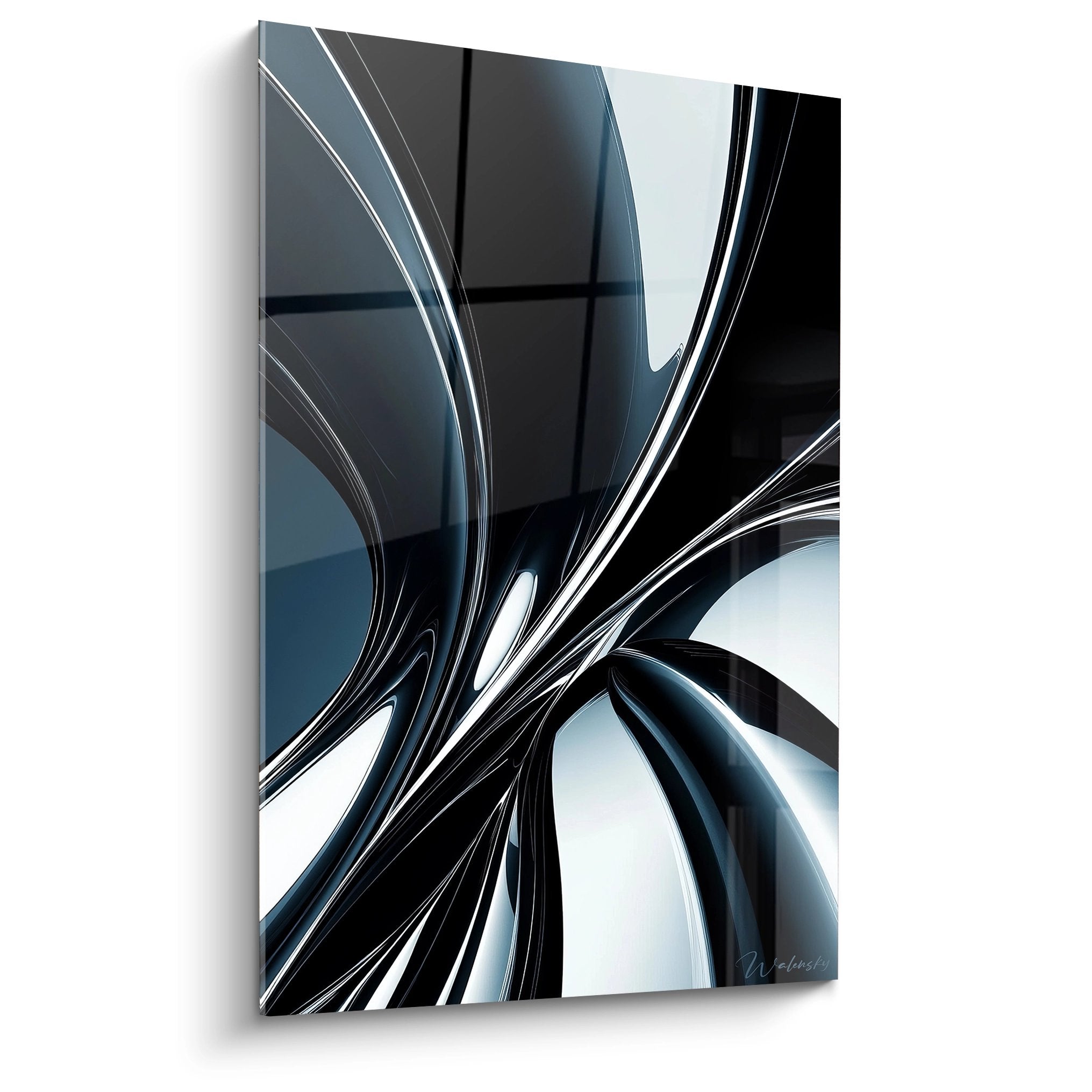 Tableau spirale métallique chromée aux reflets argentés - Art abstrait moderne pour décoration murale