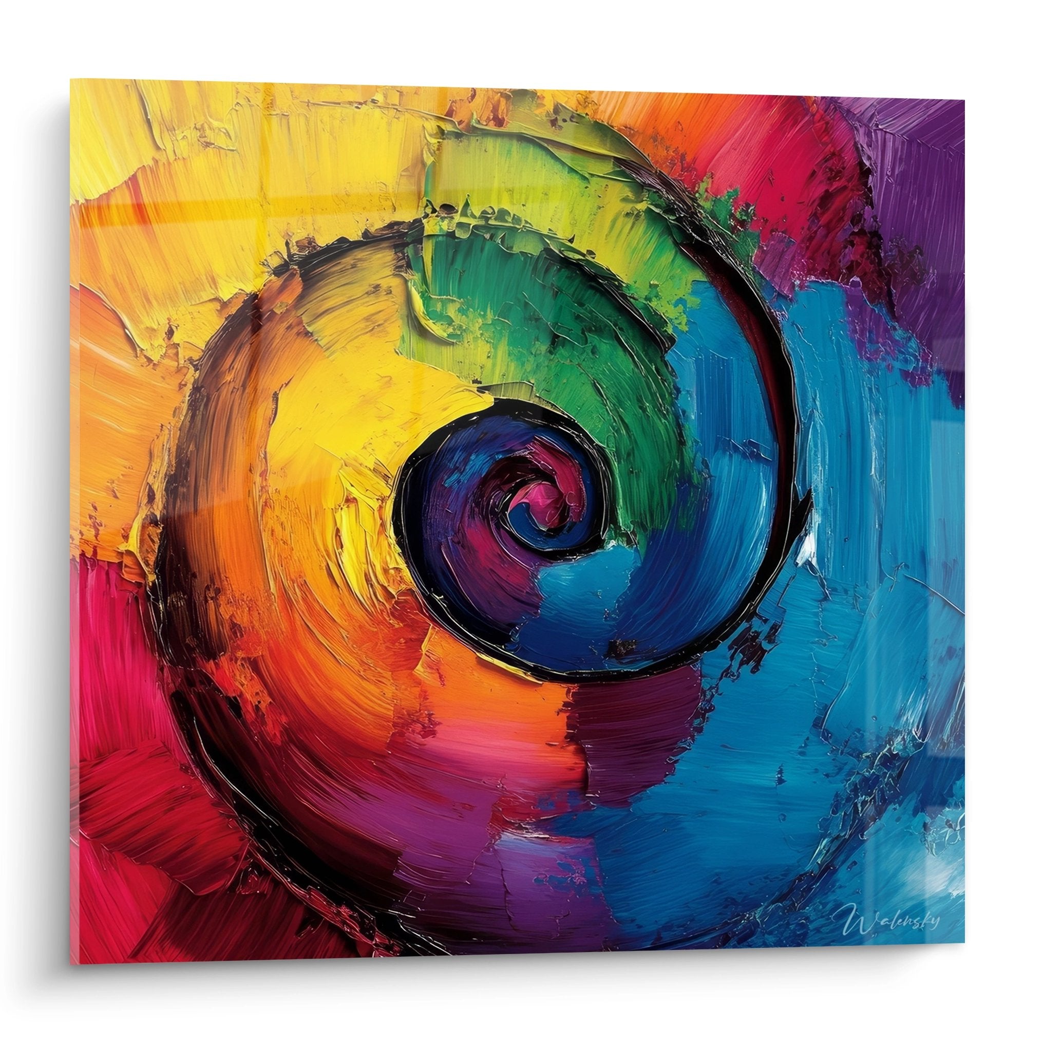 Tableau spirale multicolore abstrait aux couleurs vives - art mural contemporain décoratif
