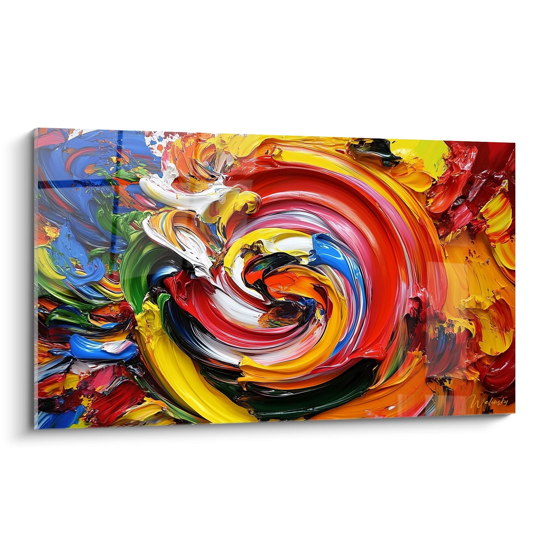 Tableau spirale multicolore abstrait aux couleurs vibrantes rouge orange jaune vert bleu