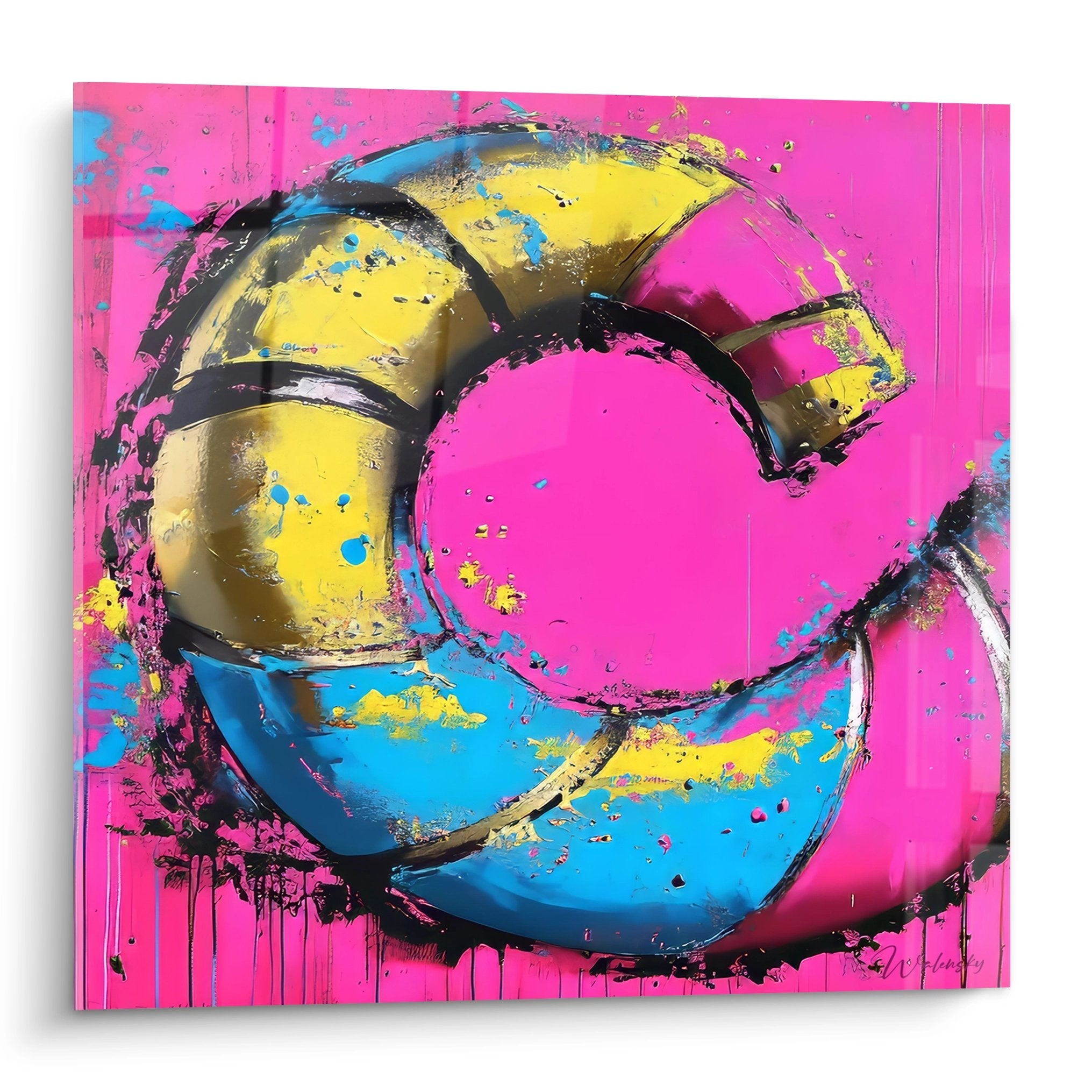 Tableau spirale abstraite multicolore rose bleu jaune peinture moderne art contemporain