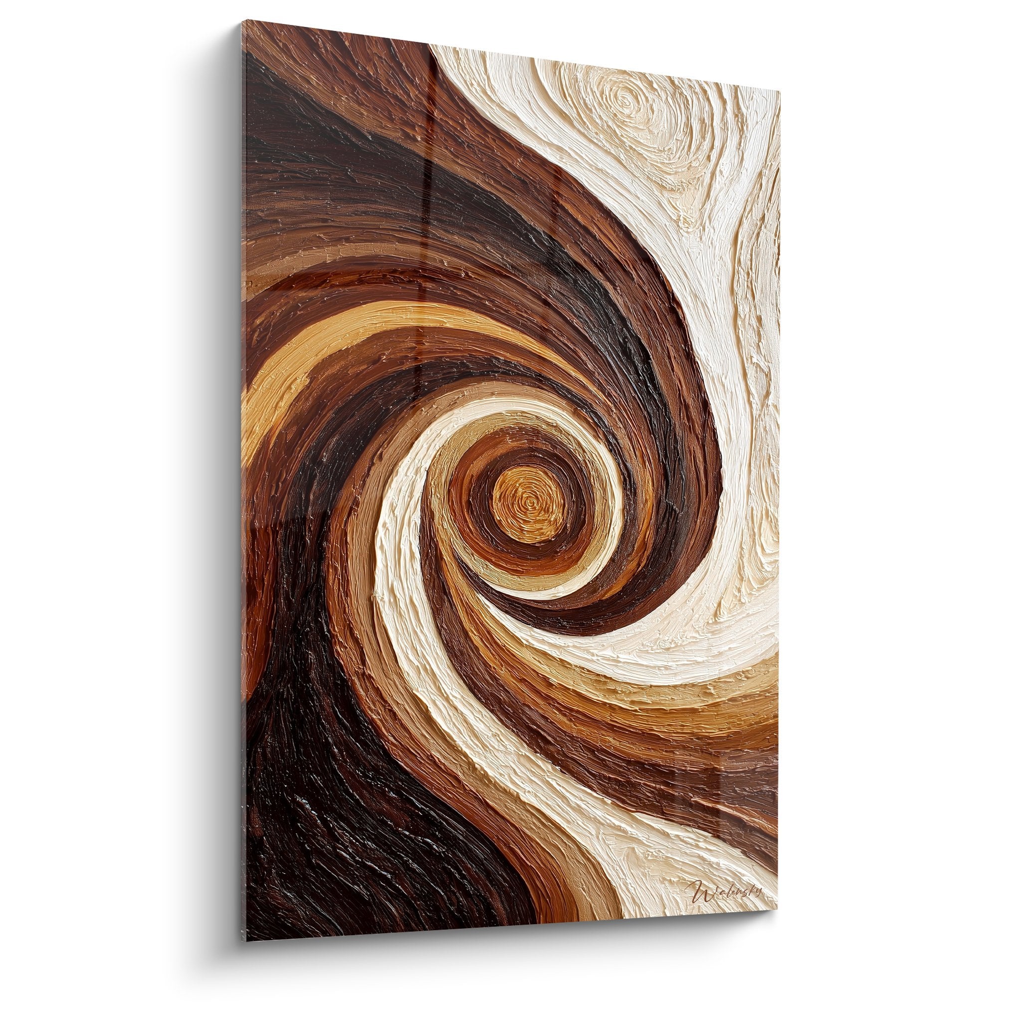Tableau spirale ocre terre sienne mouvement tourbillon nuances dorees feng shui centre terre