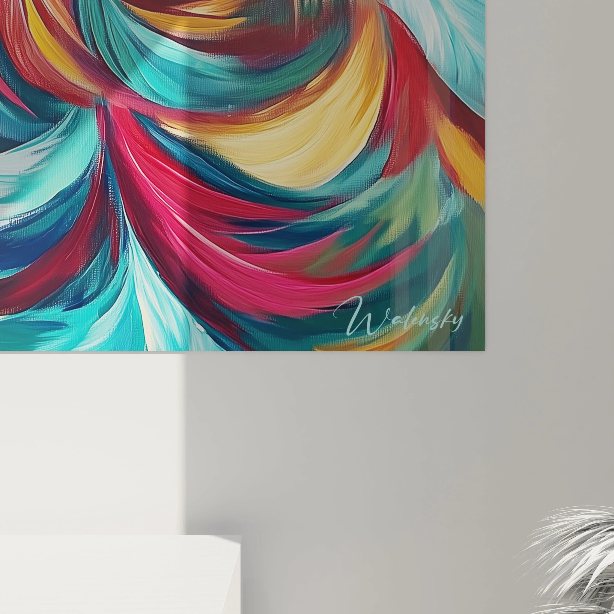 Tableau moderne abstrait de Walensky avec des couleurs vives et des motifs en mouvements fluides