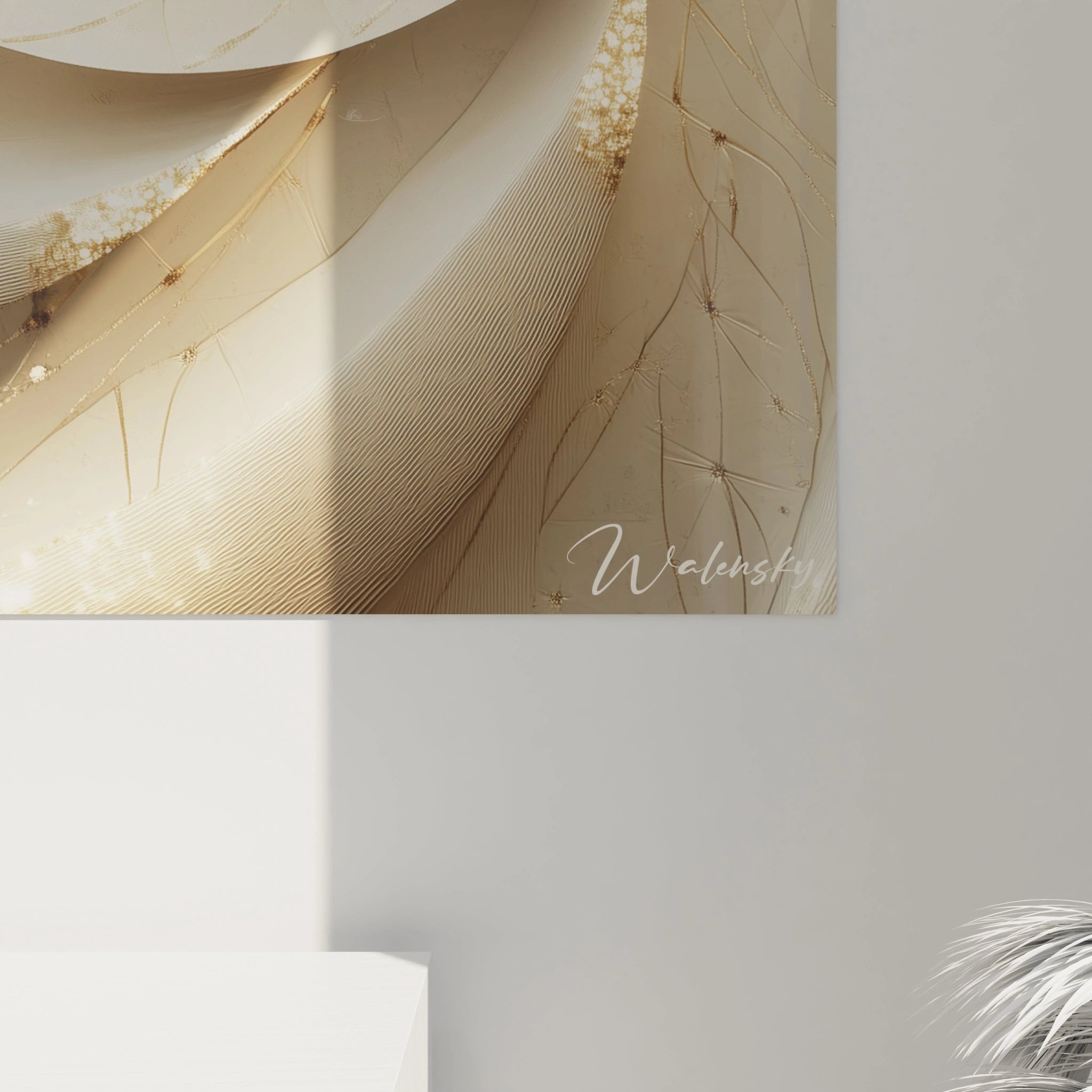 Tableau trompe l'œil Walensky avec motifs abstraits dorés et beige pour décoration murale moderne