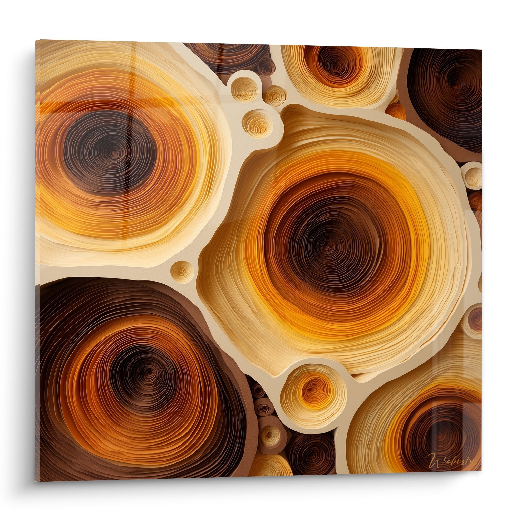 Concentric spiral ochre bronze circular patterns feng shui earth wall art decoration