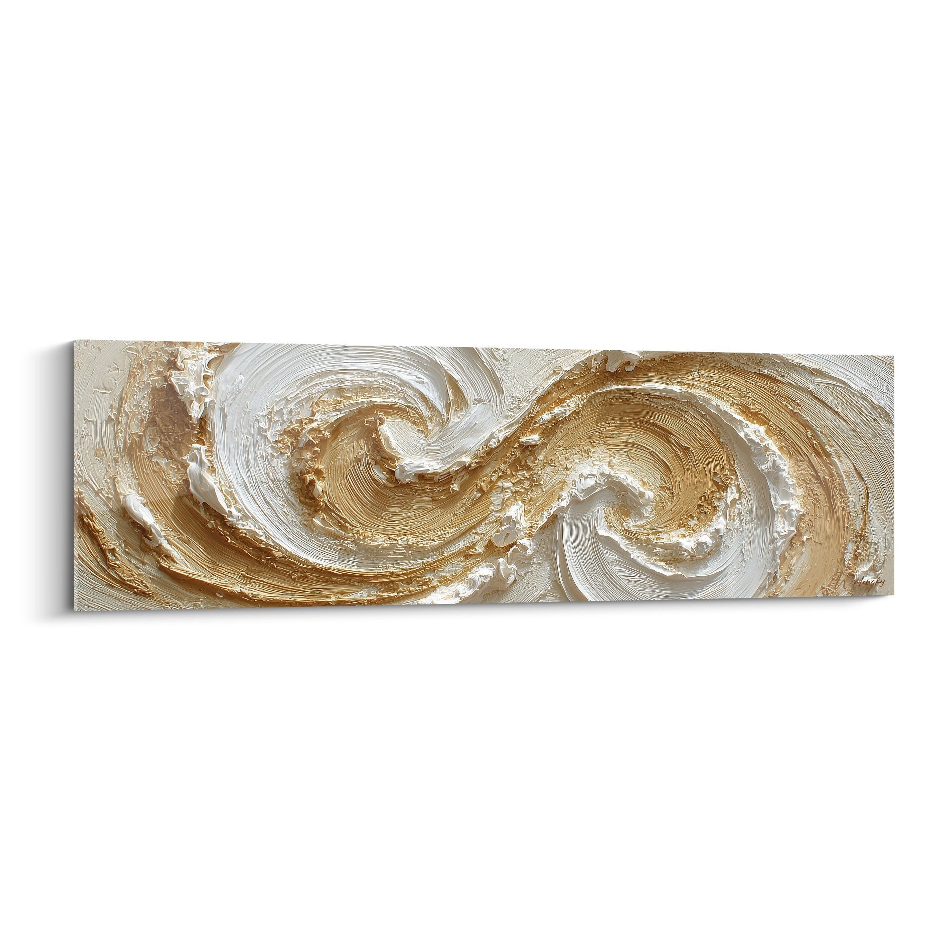 Wall art golden and white relief spirals swirling movement feng shui earth center