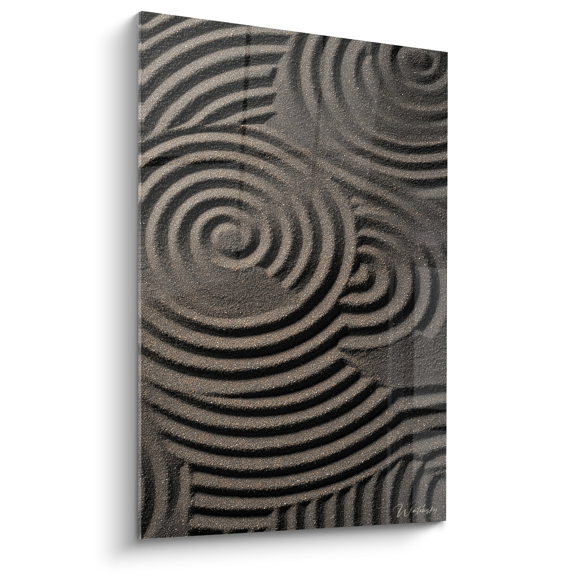 tableau mural motifs circulaires spirales sculptees relief beige brun texture sable edition decorative